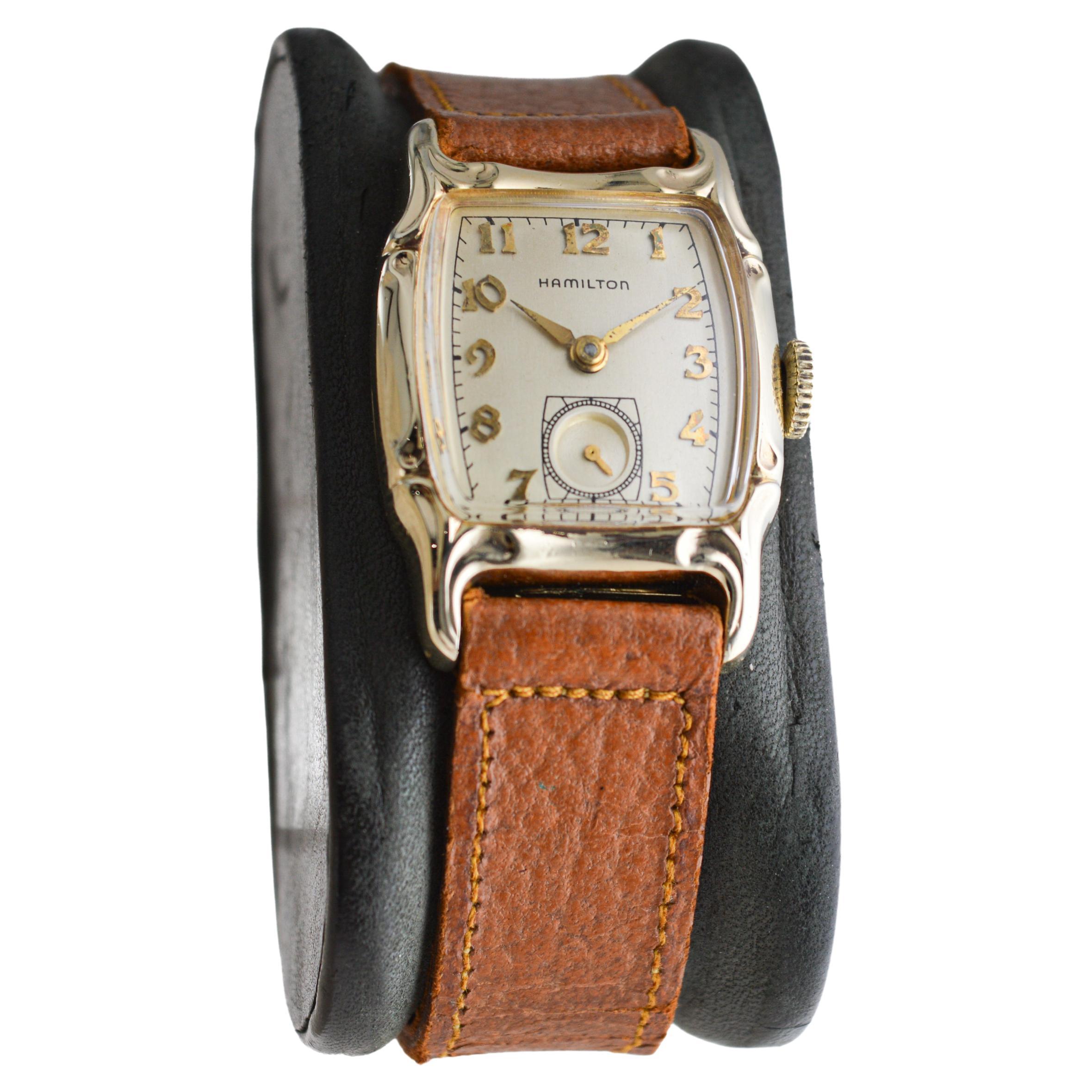 Hamilton Art Decó Esfera de plata de ley Lawton rellena de oro amarillo con forma de tortuga en Excelente estado para la venta en Long Beach, CA