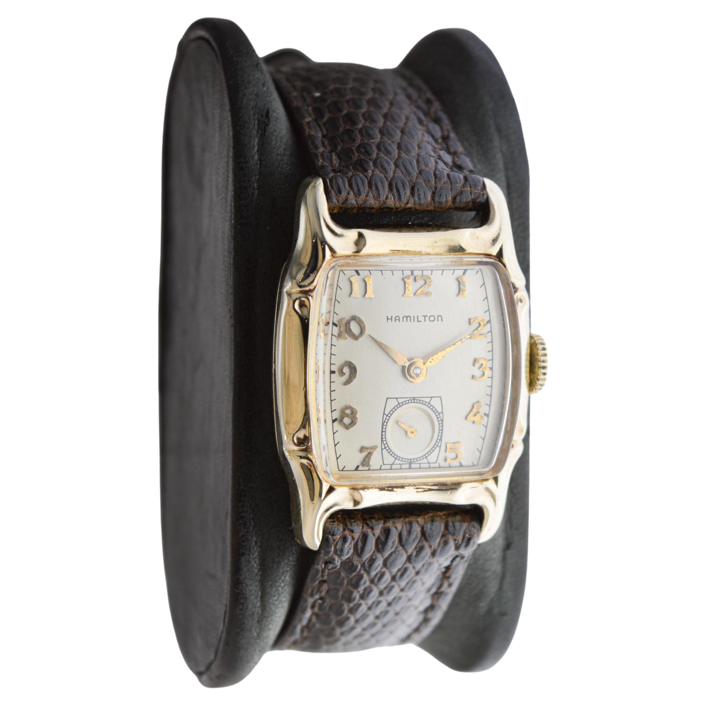 Hamilton Art Decó Esfera de plata de ley Lawton rellena de oro amarillo con forma de tortuga en venta 2