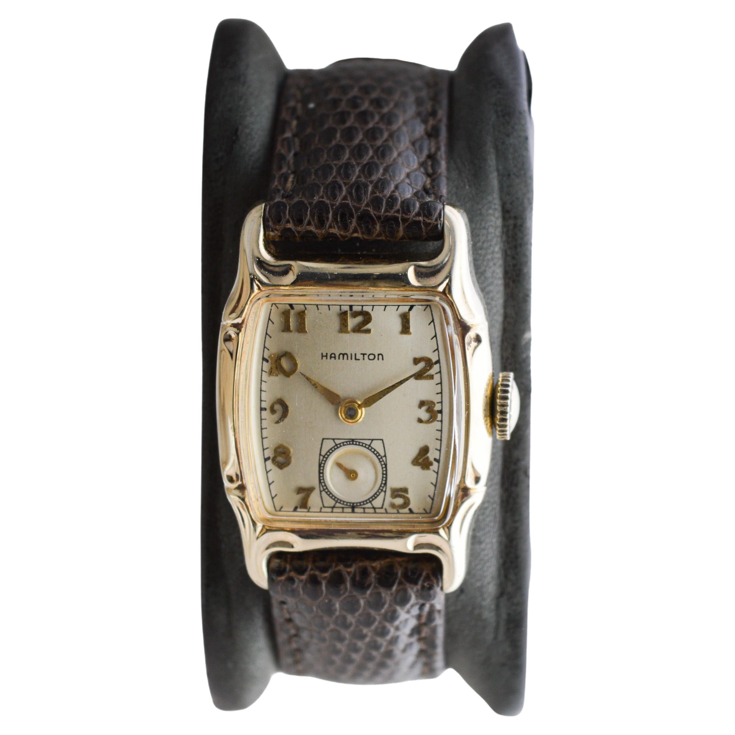 Hamilton Art Decó Esfera de plata de ley Lawton rellena de oro amarillo con forma de tortuga en venta 3