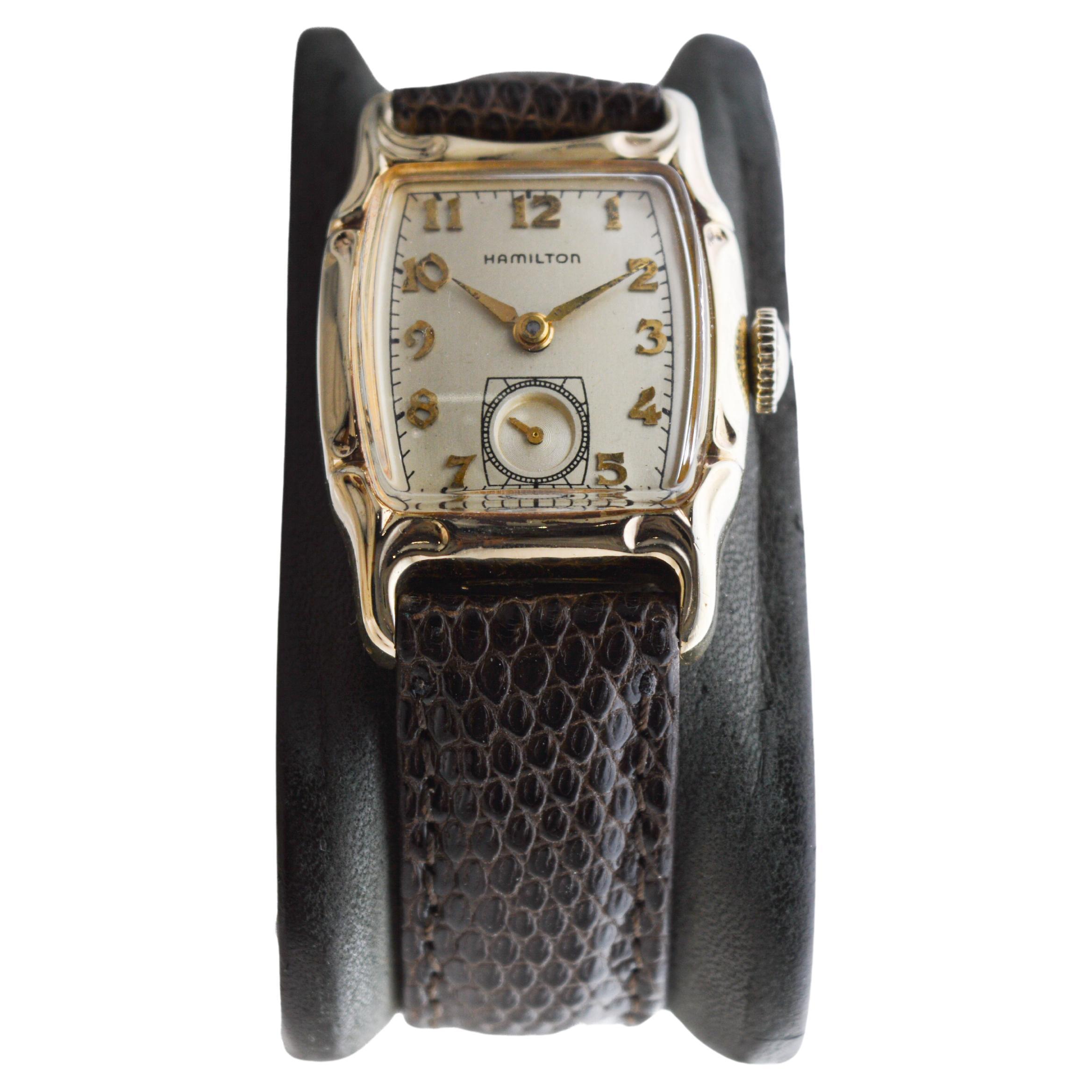 Hamilton Art Decó Esfera de plata de ley Lawton rellena de oro amarillo con forma de tortuga en venta 4