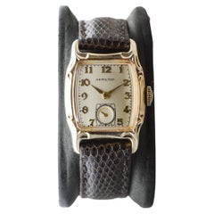 Hamilton Art Deco Tortue Shaped Yellow Gold Filled Lawton Sterling Silver Dial