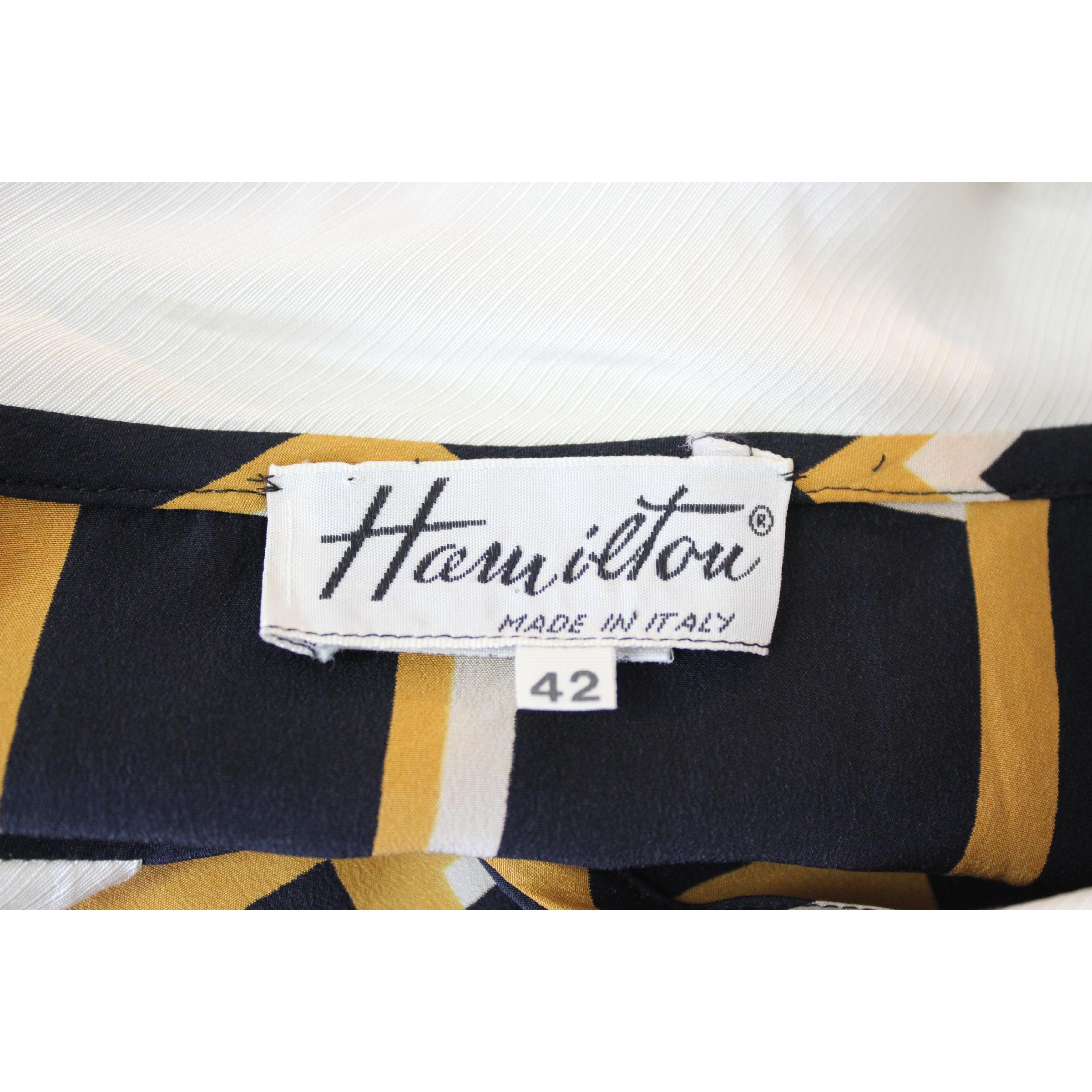 Hamilton Black Beige Silk Short Bow Evening Shirt 1970s 4