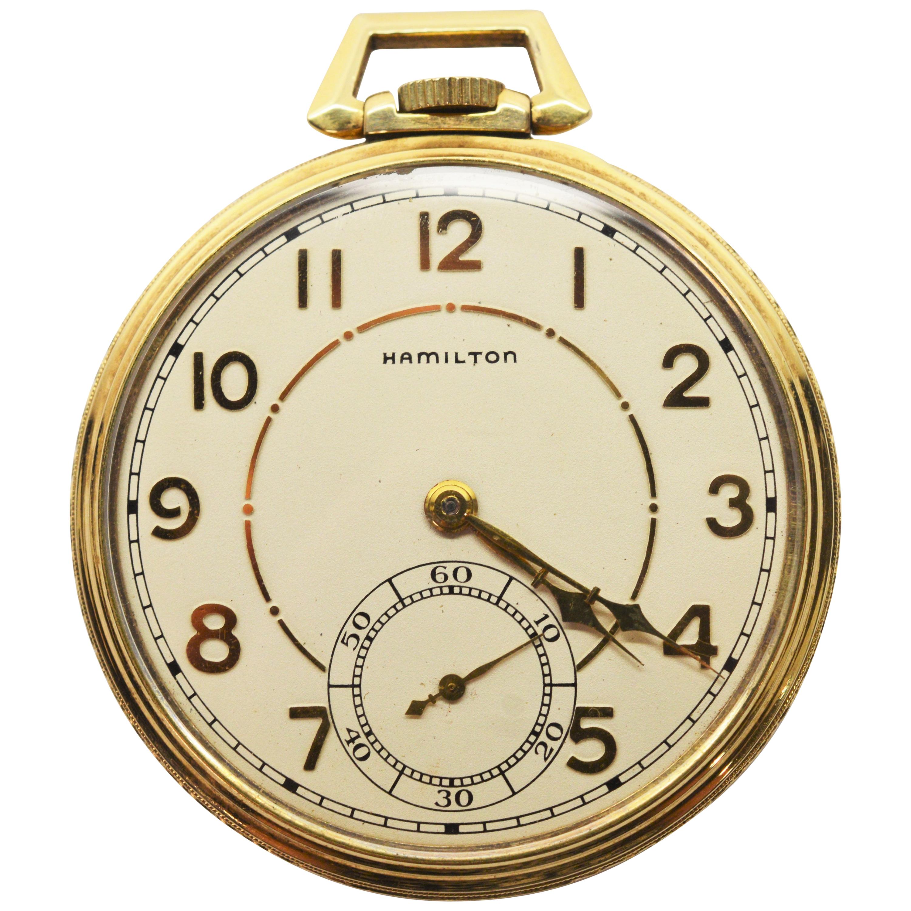 Hamilton Brass Pocket Watch with Display Back For Sale