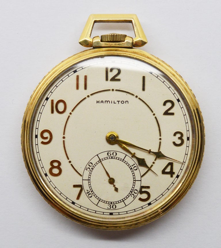 Hamilton Brass Pocket Watch with Display Back For Sale at 1stDibs