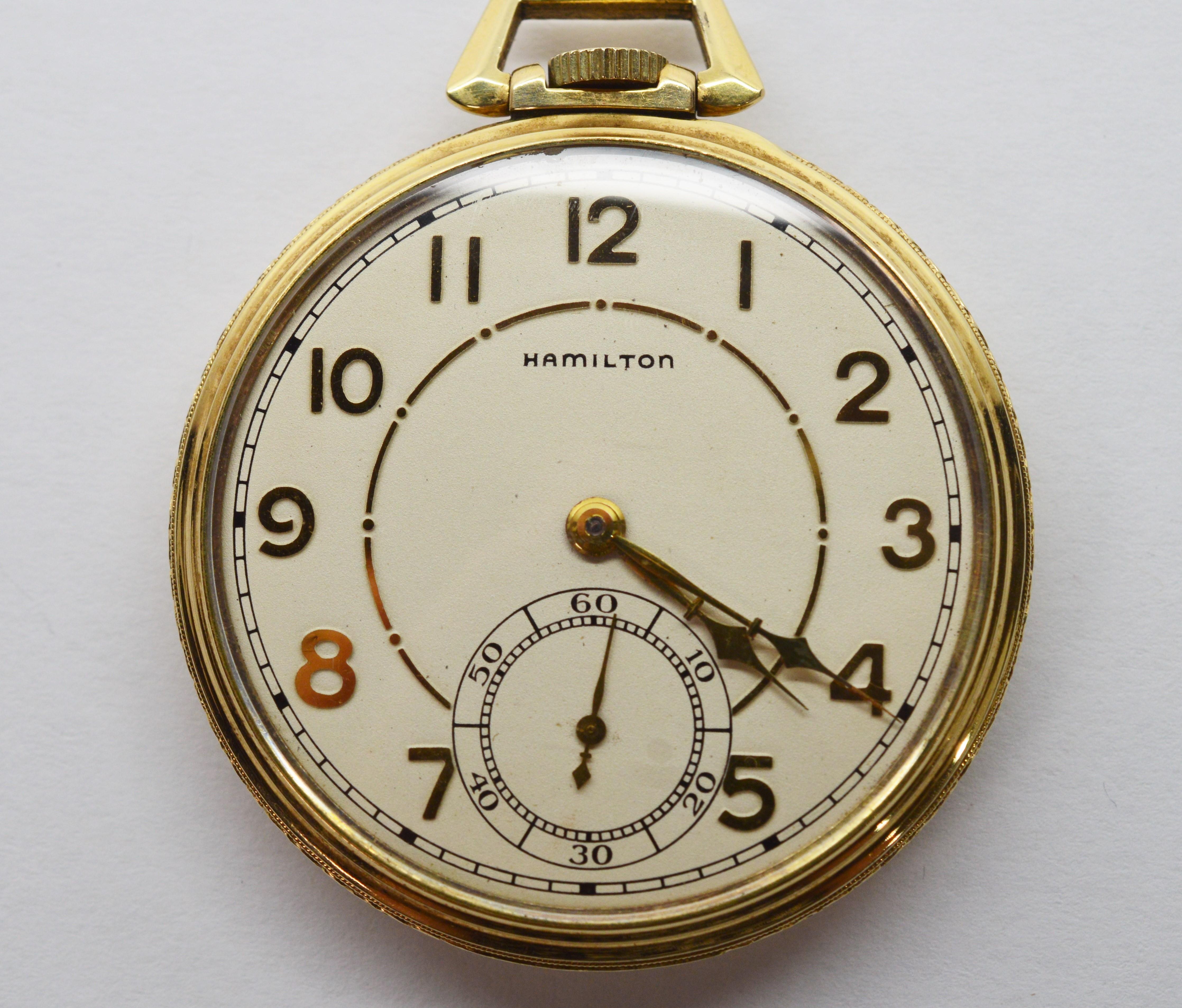 Men's Hamilton Brass Pocket Watch with Display Back For Sale