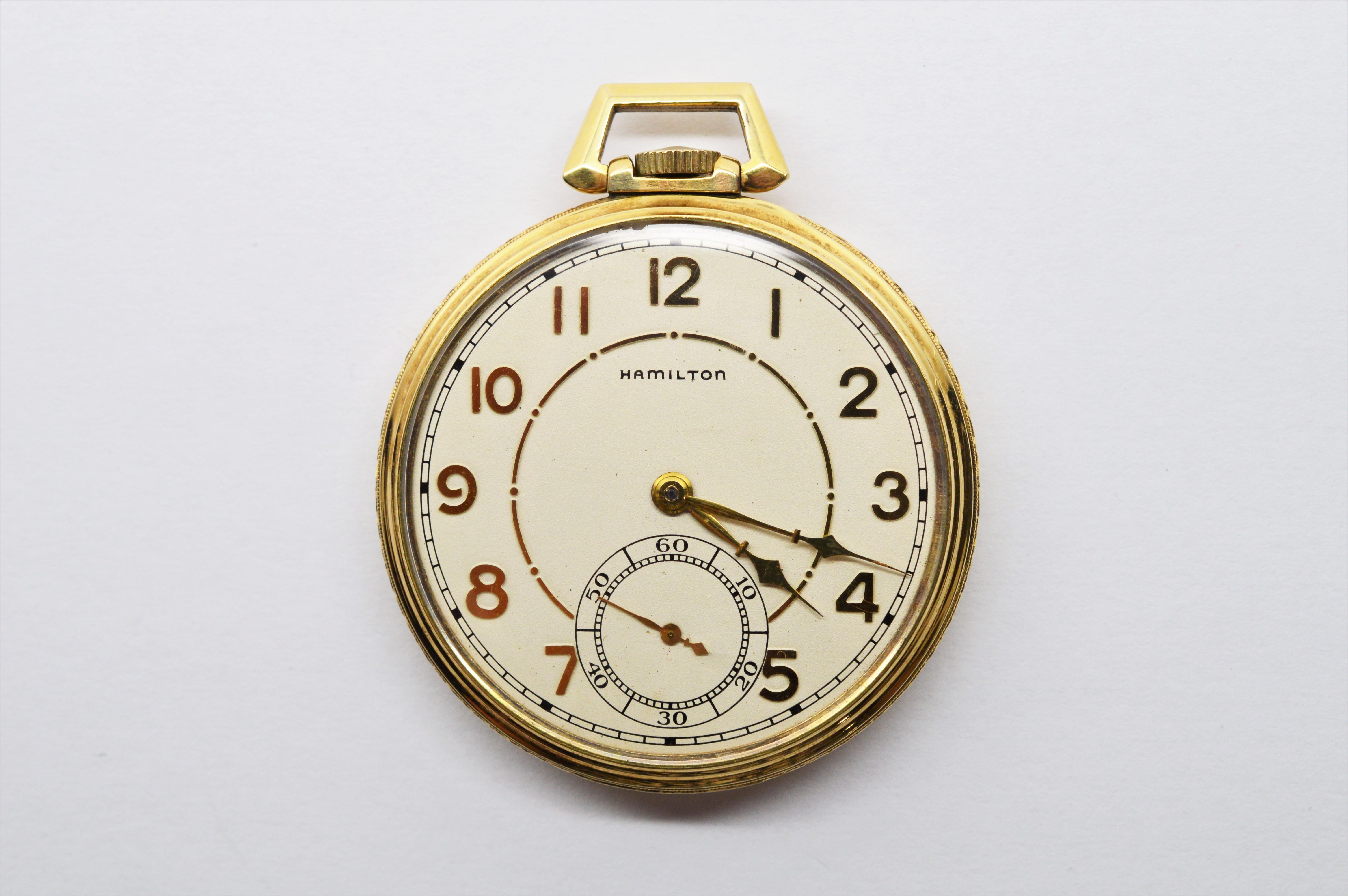 Hamilton Brass Pocket Watch with Display Back For Sale 2