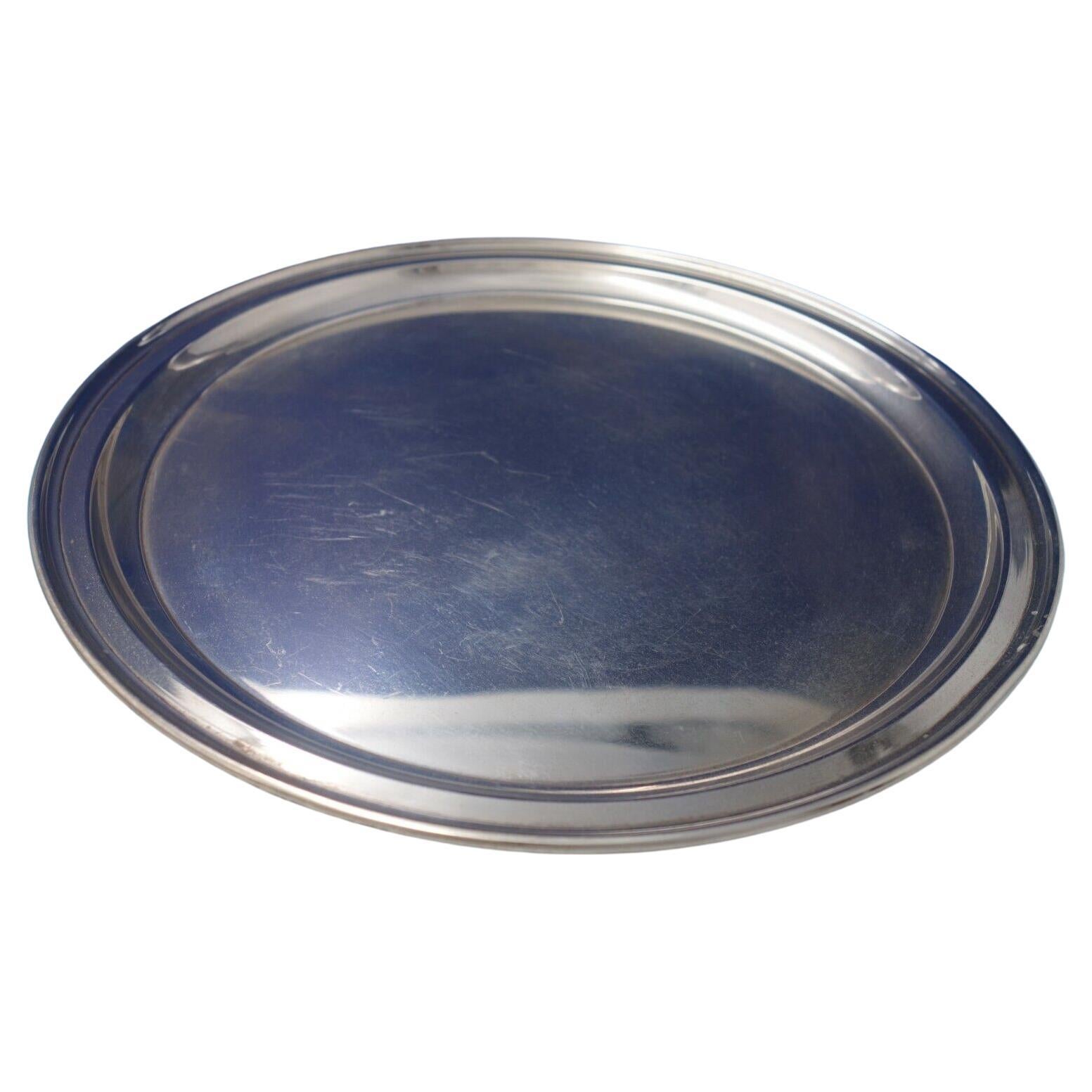 Tiffany Sterling Silver Engraved Round Footed Serving Tray Platter