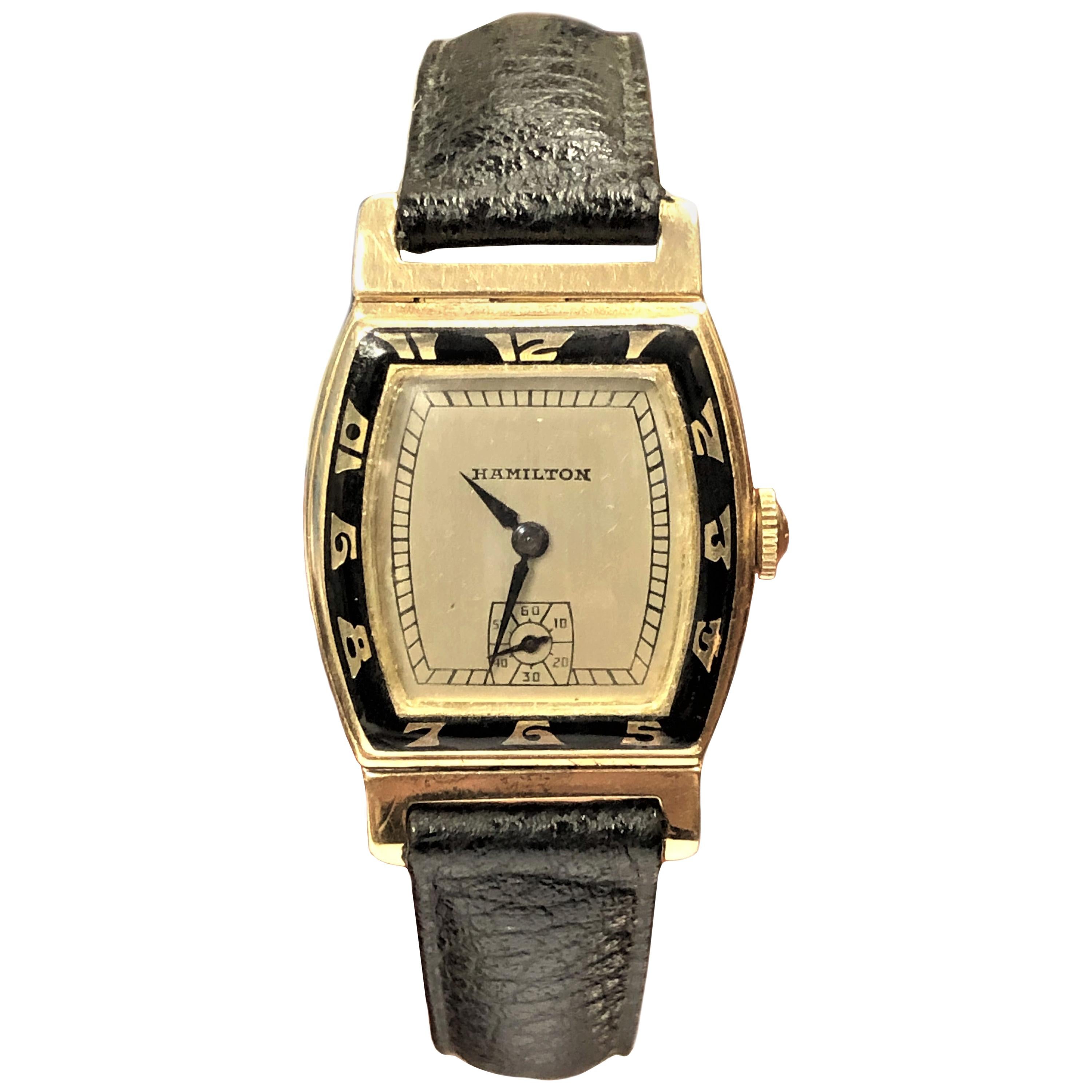 Hamilton Coronado 1930s Gold and Enamel Wristwatch