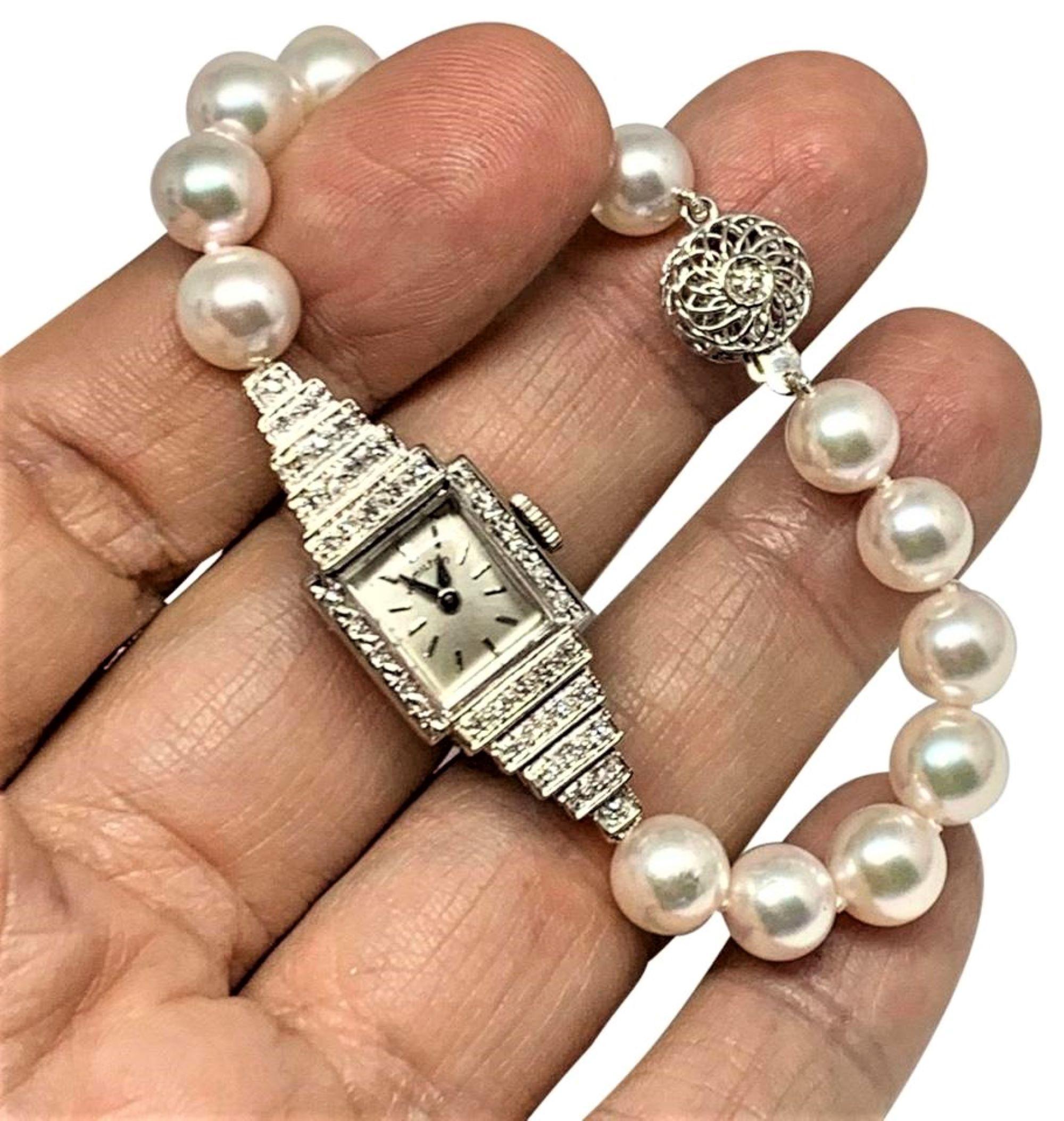 Fine Quality Akoya Pearl Diamond Hamilton Watch Bracelet 8.5mm14k Gold Certified $5950 915289

This is a Unique Custom Made Glamorous Piece of Jewelry!

Nothing says, “I Love you” more than Diamonds and Pearls!

This Akoya pearl bracelet watch has