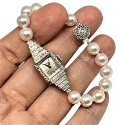 Hamilton Diamond Akoya Pearl Watch Bracelet 14k Gold Certified