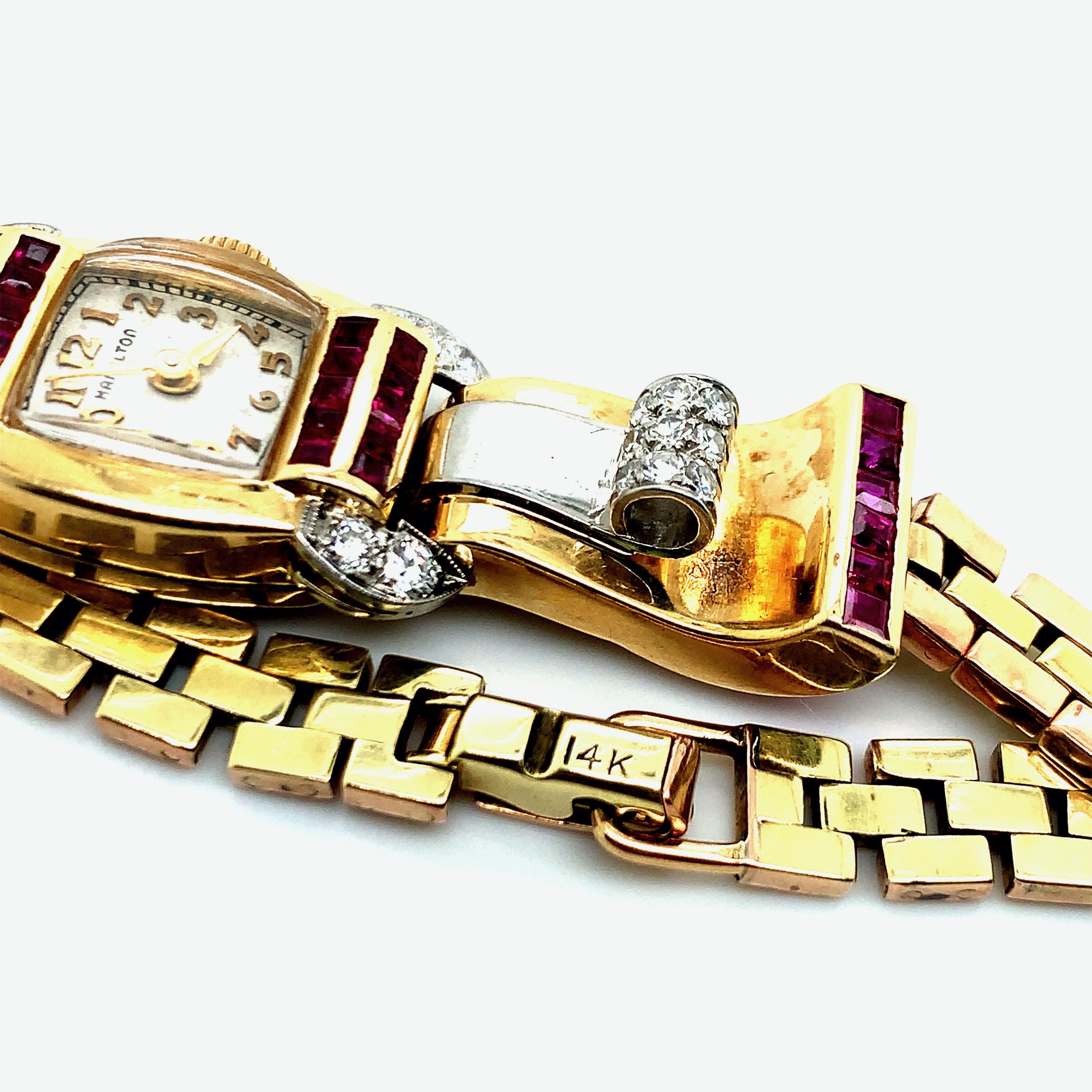 Hamilton Diamond Gold Watch In Excellent Condition For Sale In New York, NY