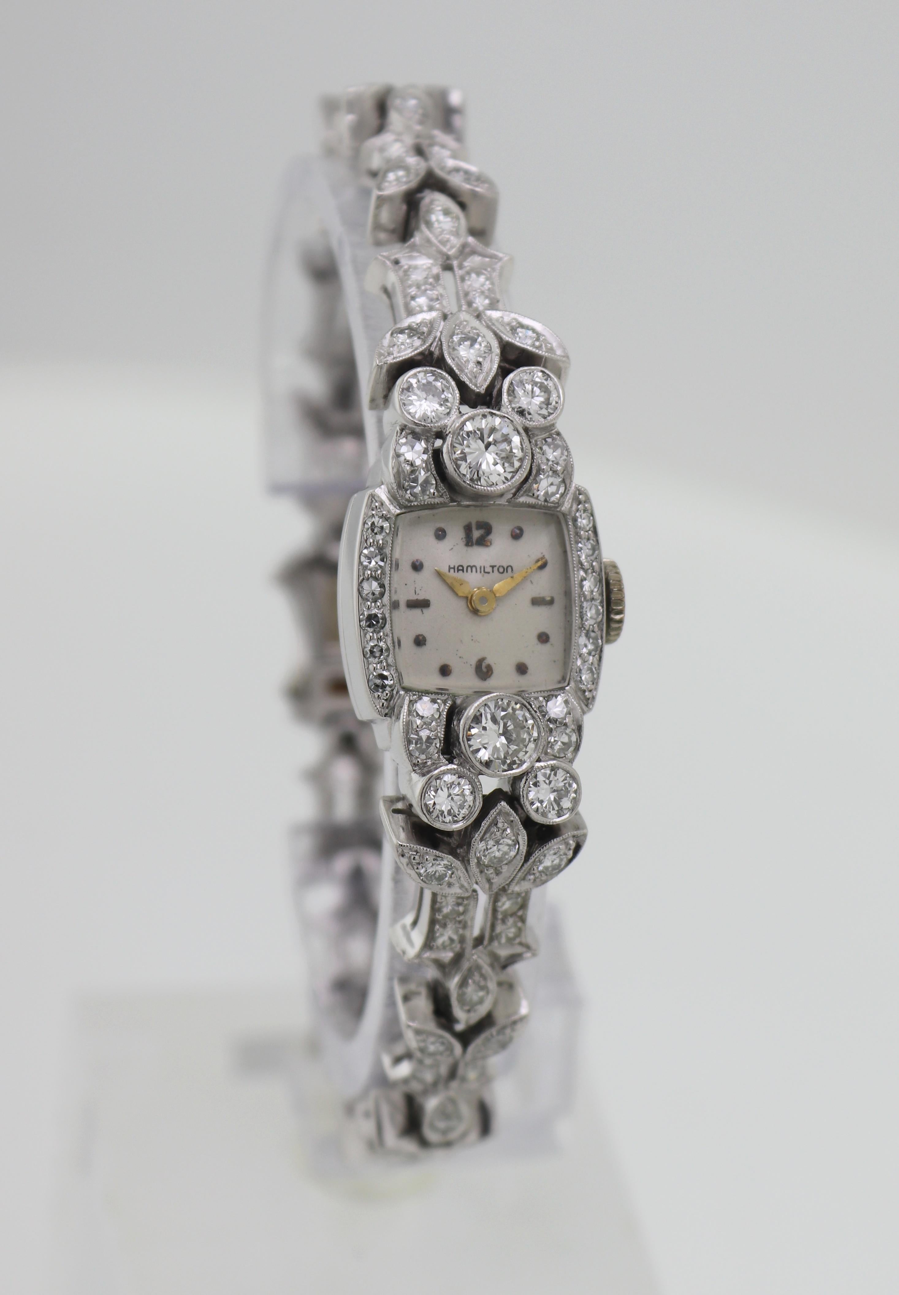 Art Deco Hamilton Diamond, Platinum Wristwatch For Sale