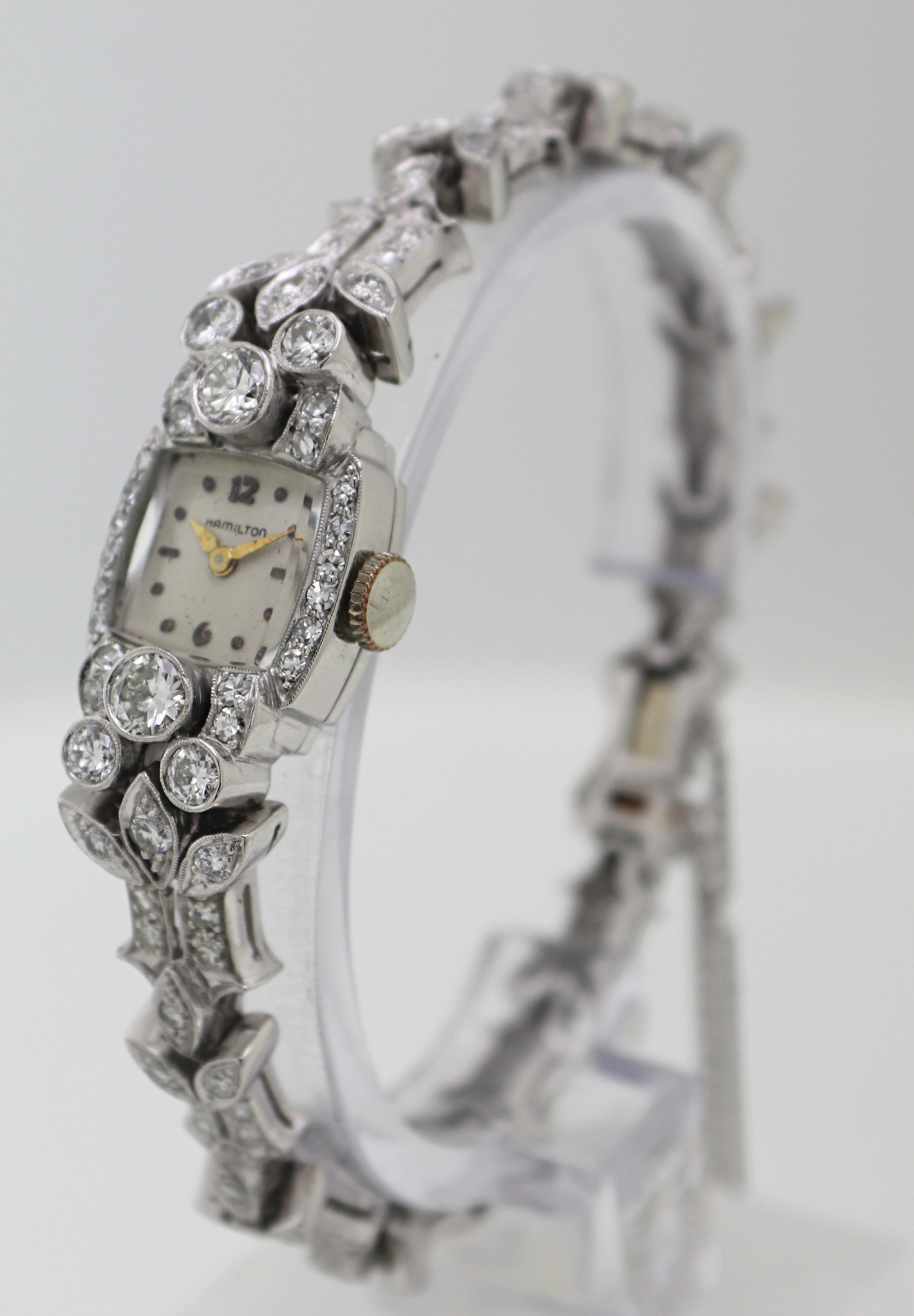Single Cut Hamilton Diamond, Platinum Wristwatch For Sale