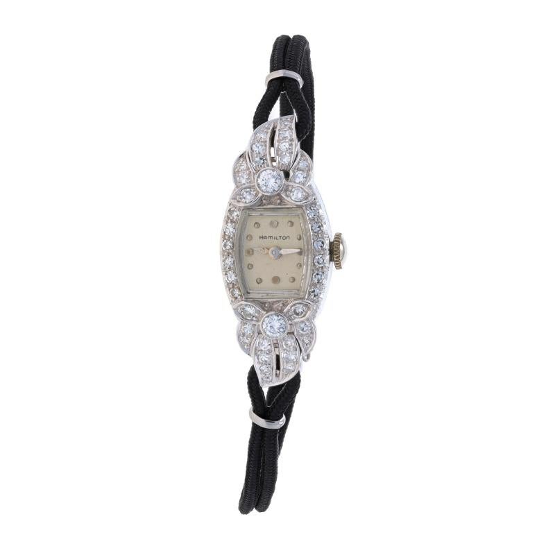 Hamilton Diamant Retro 1950er Jahre Armbanduhr - Platin Handaufzug 1,02ctw 1 Year Wnty (Rundschliff)