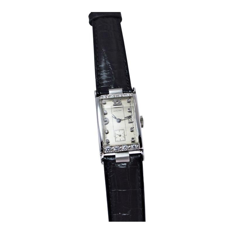 Hamilton Platinum Art Deco Tank Style with Original Diamond Dial In Excellent Condition For Sale In Long Beach, CA