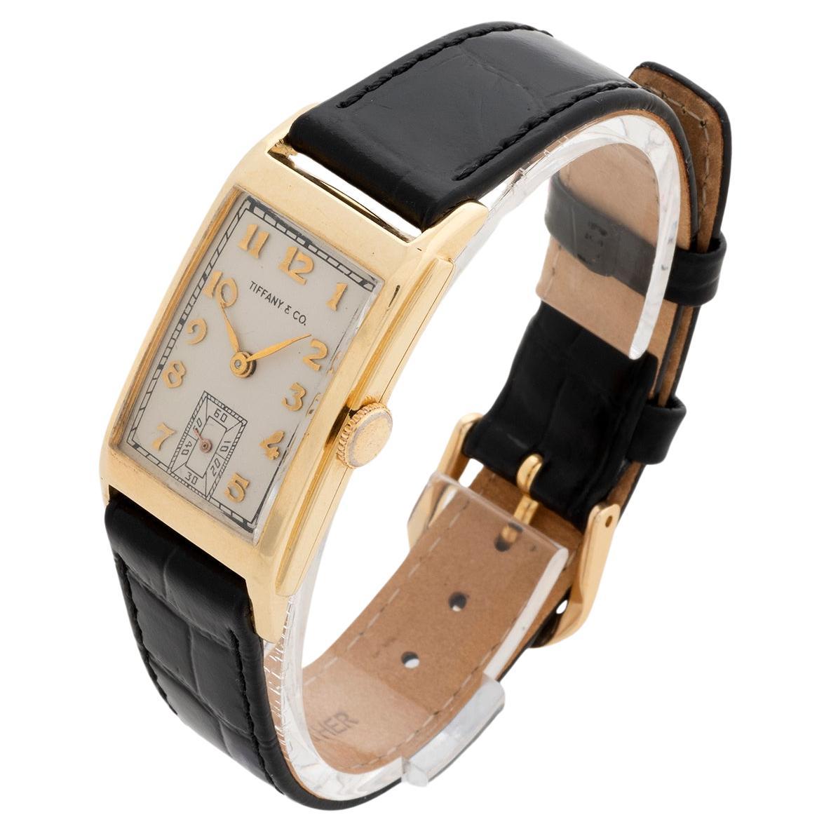 Our vintage art deco Hamilton for Tiffany & Co., features a case of 22mm across, 39mm lug to lug and 8.6mm deep. The case is stamped Hamilton & co Lancaster PA 14k gold, S&W (Schwab & Wuischpard), the movement is a cal.982 19 jewels signed Hamilton