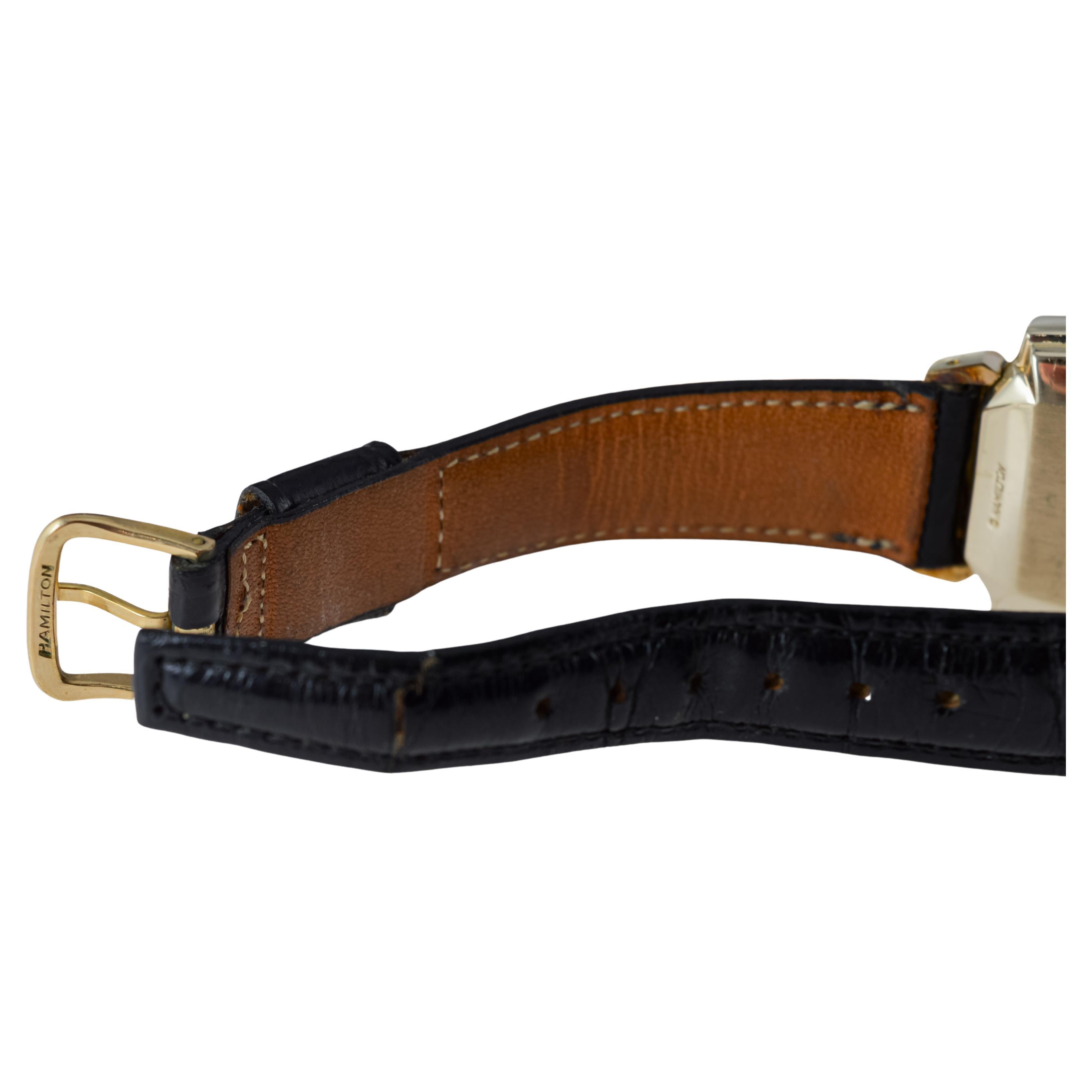 Hamilton Gold Filled 1950's Battery Watch Original Black Dial and Original Strap For Sale 8