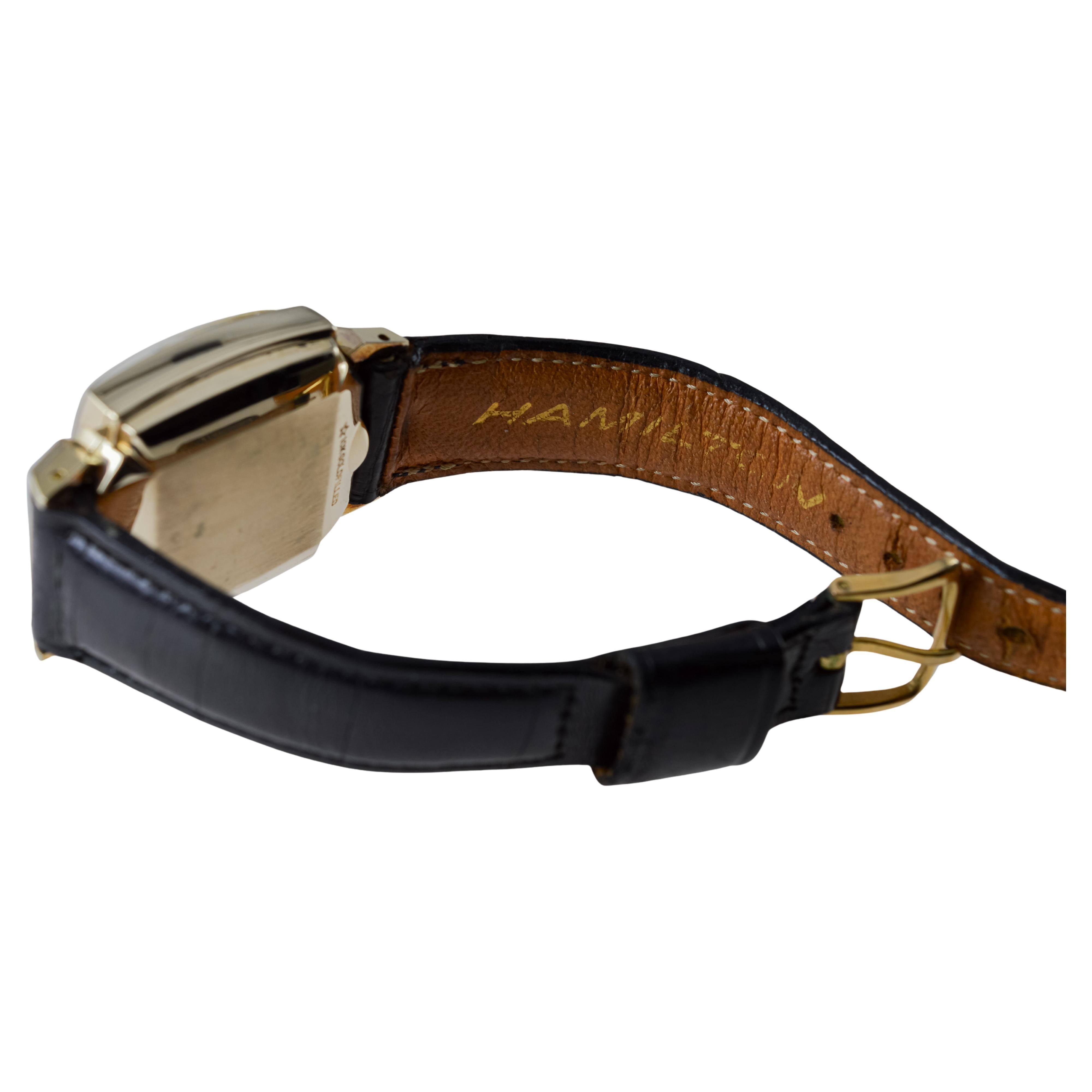 Hamilton Gold Filled 1950's Battery Watch Original Black Dial and Original Strap For Sale 9