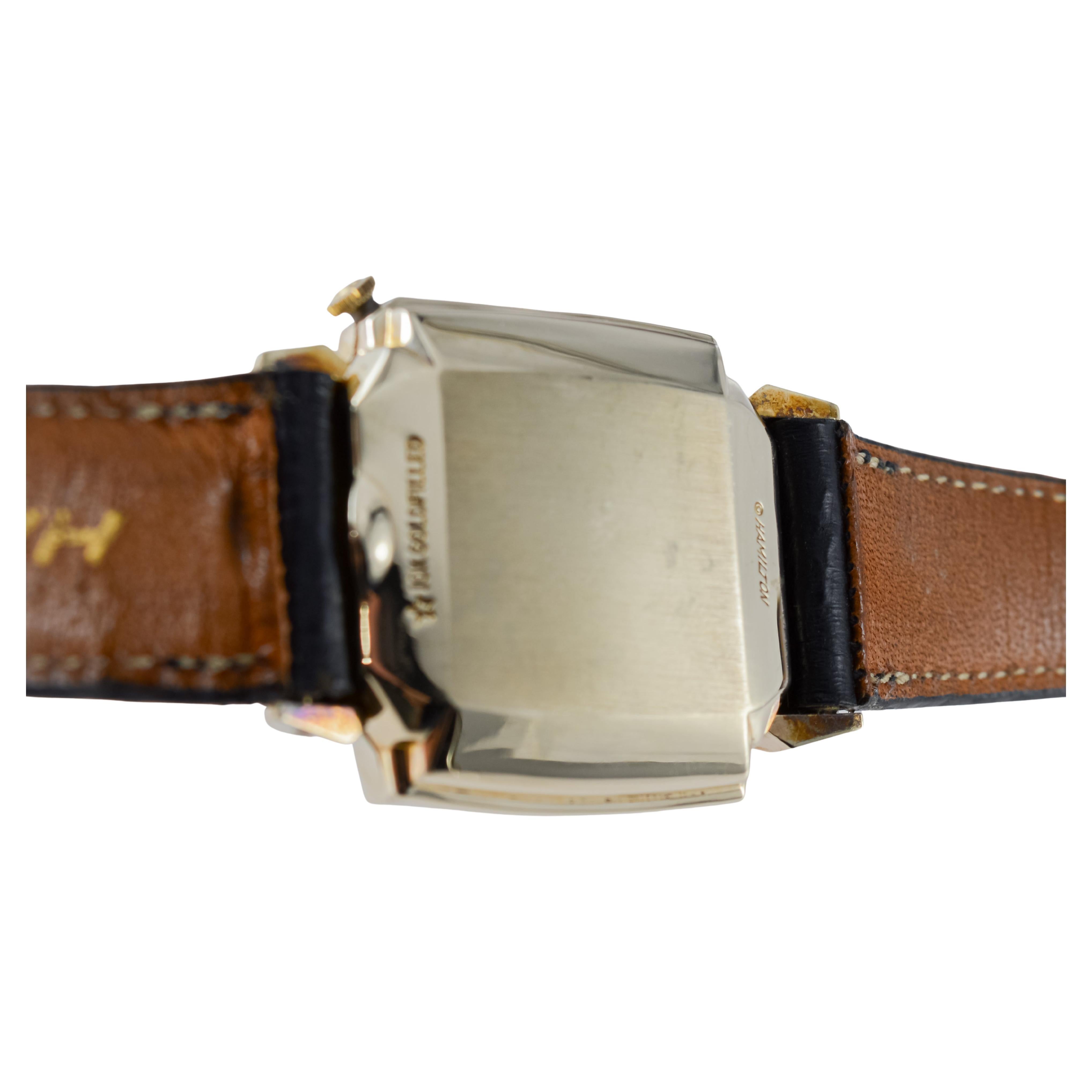 Hamilton Gold Filled 1950's Battery Watch Original Black Dial and Original Strap For Sale 10
