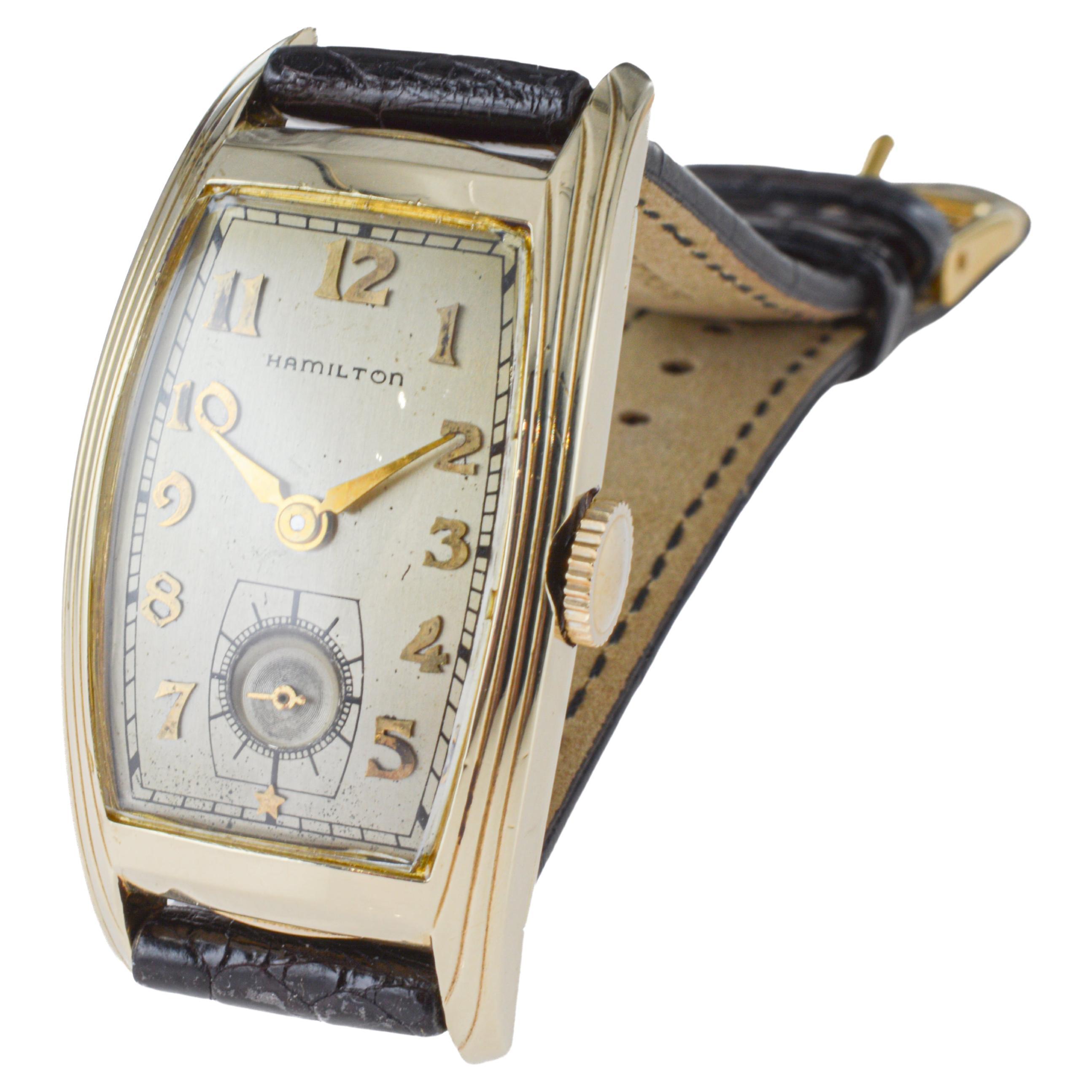 Hamilton Gold Filled Art Deco Curvex Style with Original Silver Dial 1930's For Sale 6