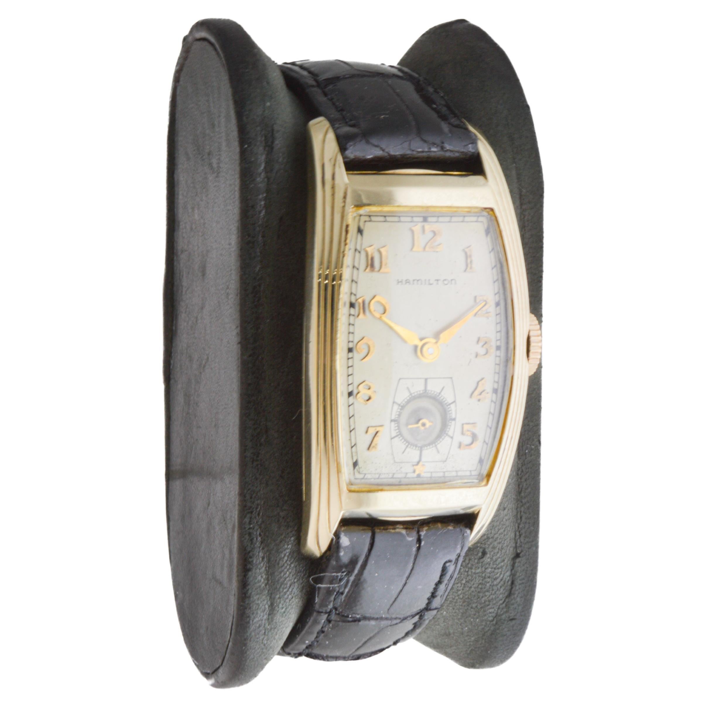 Hamilton Gold Filled Art Deco Curvex Style with Original Silver Dial 1930's In Excellent Condition For Sale In Long Beach, CA