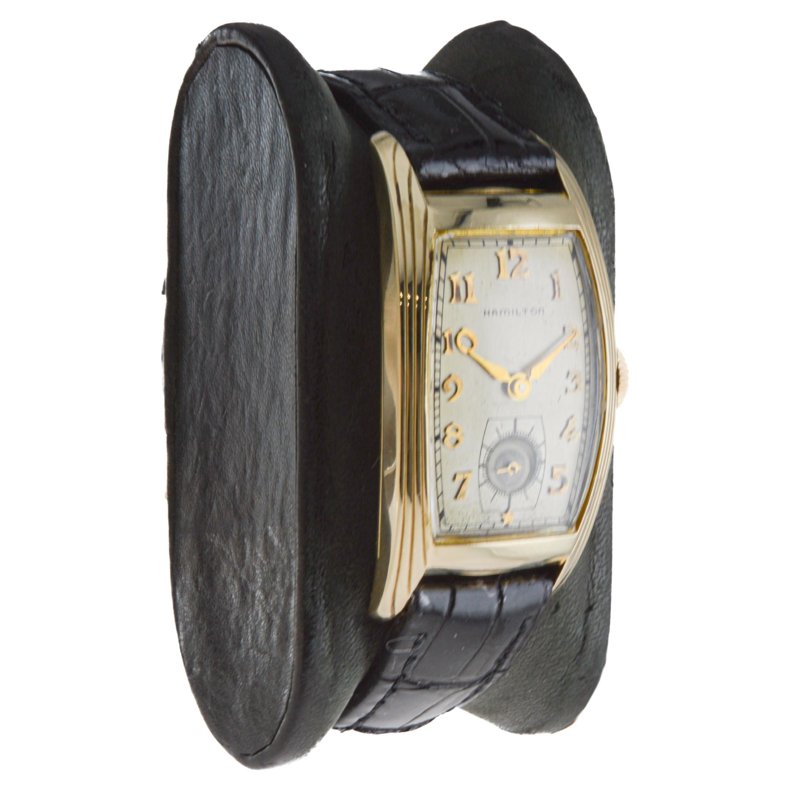 Women's or Men's Hamilton Gold Filled Art Deco Curvex Style with Original Silver Dial 1930's For Sale
