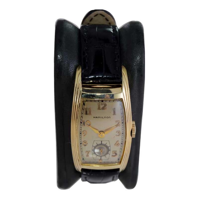 Hamilton Gold Filled Art Deco Curvex Style with Original Silver Dial 1930's In Excellent Condition For Sale In Long Beach, CA