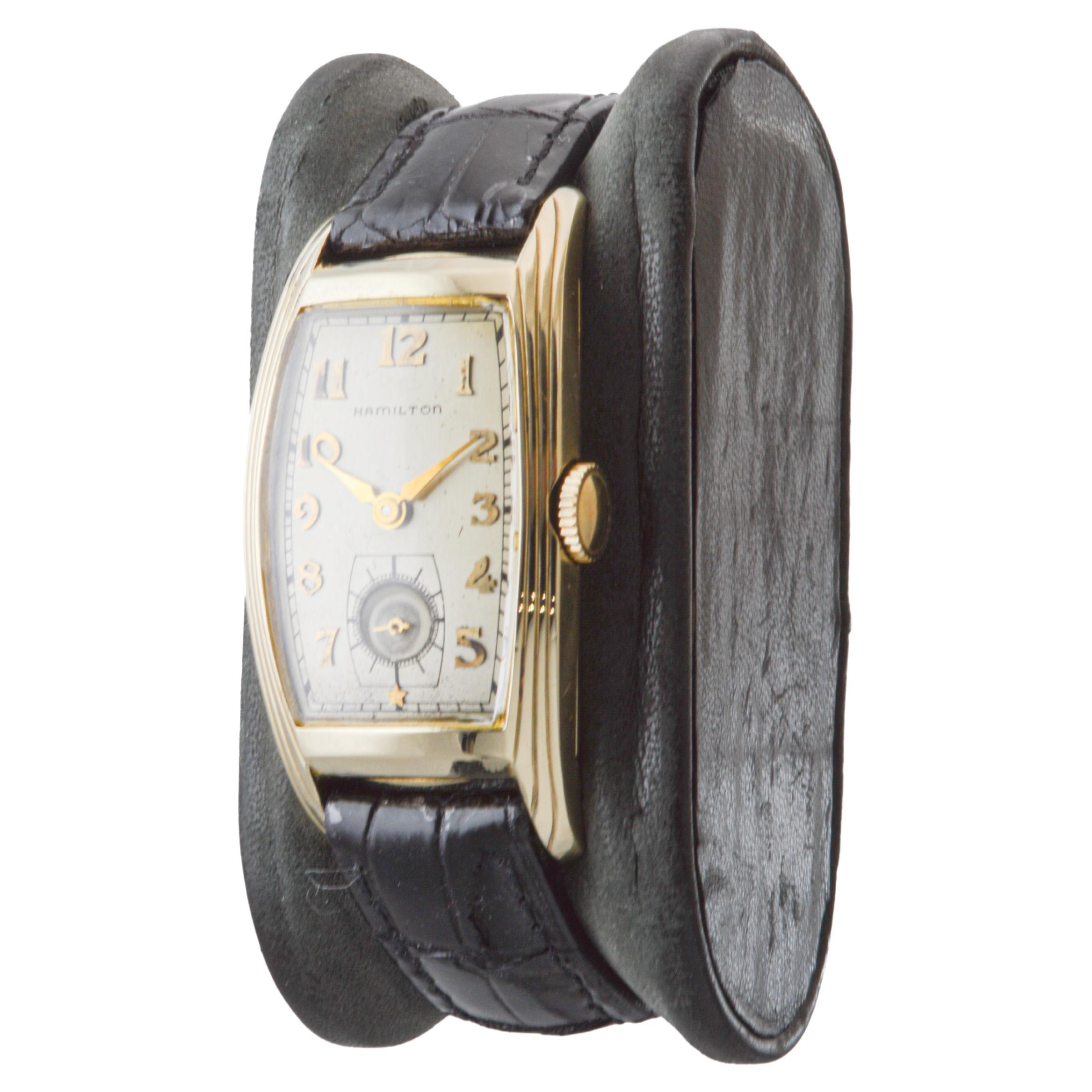 Hamilton Gold Filled Art Deco Curvex Style with Original Silver Dial 1930's For Sale 2