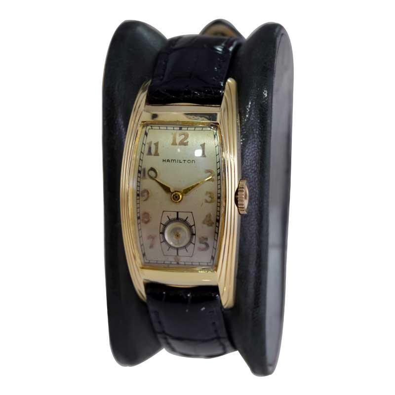 Women's or Men's Hamilton Gold Filled Art Deco Curvex Style with Original Silver Dial 1930's For Sale