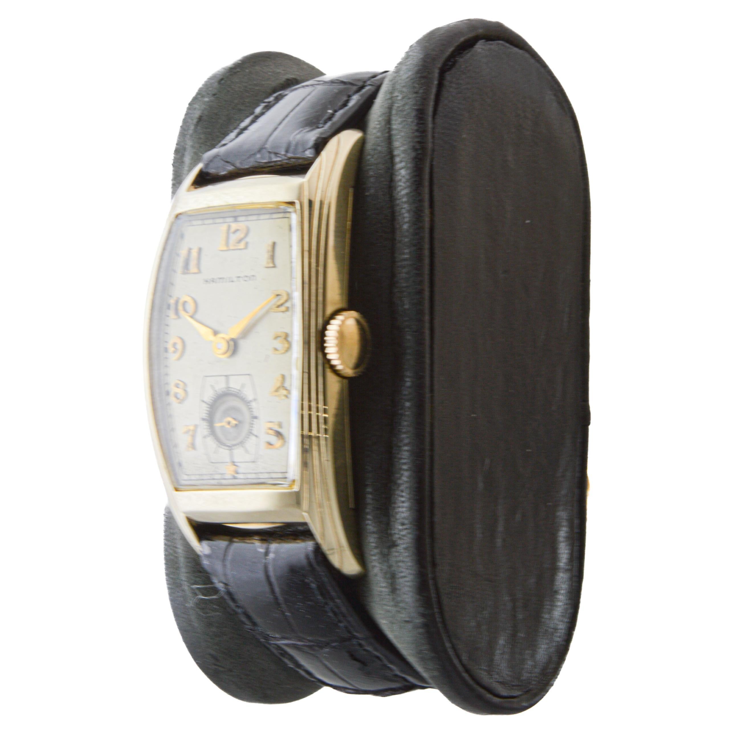 Hamilton Gold Filled Art Deco Curvex Style with Original Silver Dial 1930's For Sale 3