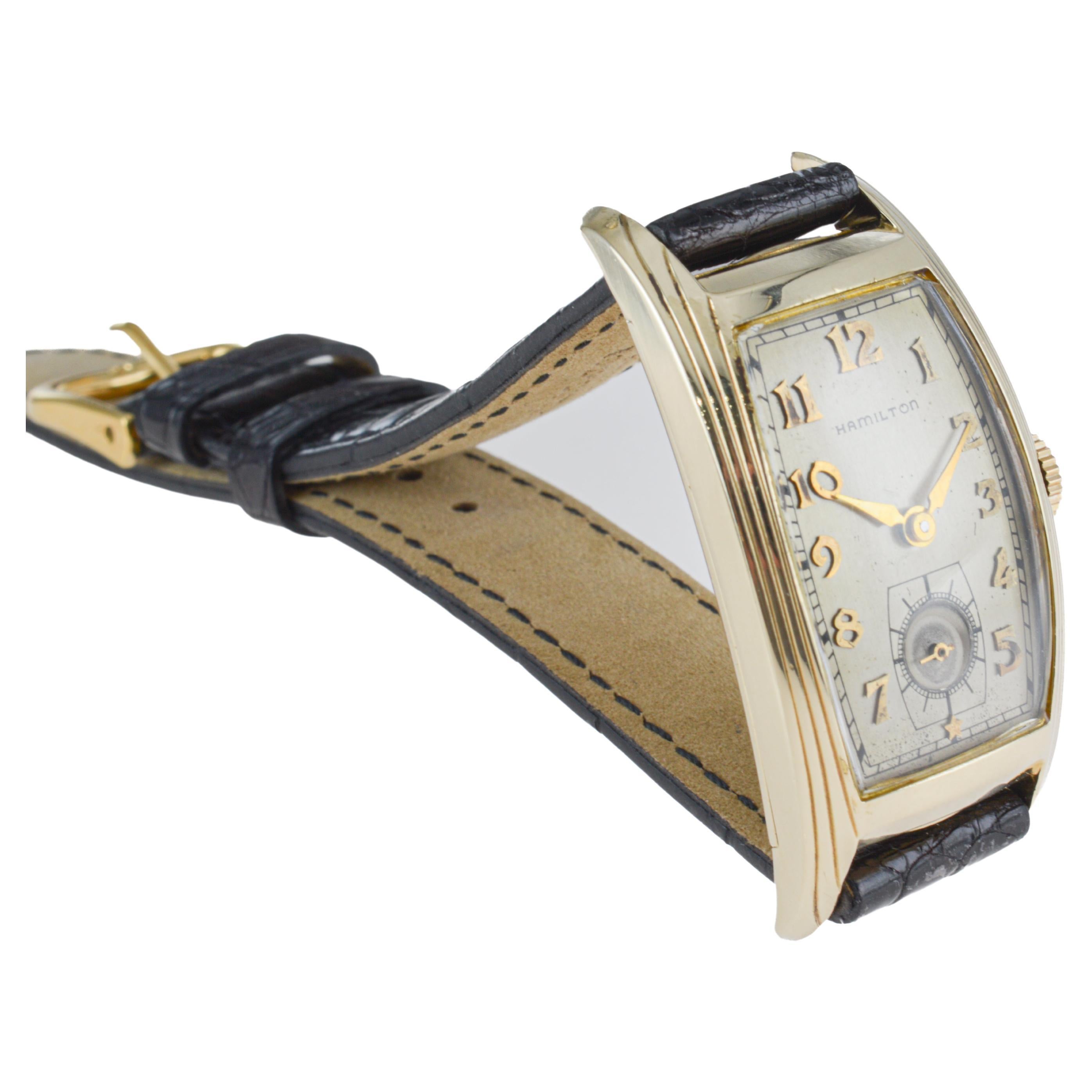 Hamilton Gold Filled Art Deco Curvex Style with Original Silver Dial 1930's For Sale 4