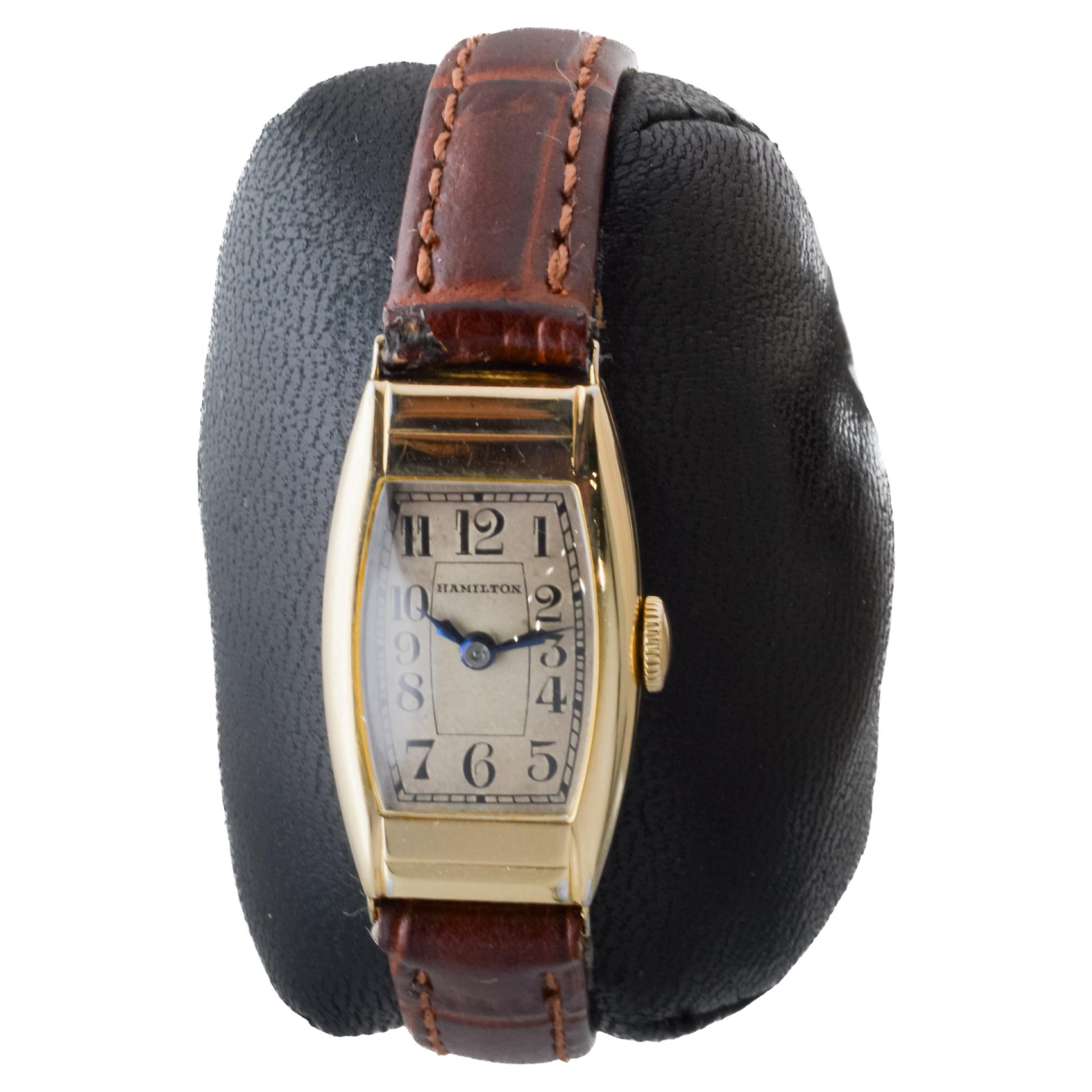 Hamilton Gold Filled Art Deco Tonneau Shaped Watch 1930's with Original Dial In Excellent Condition In Long Beach, CA