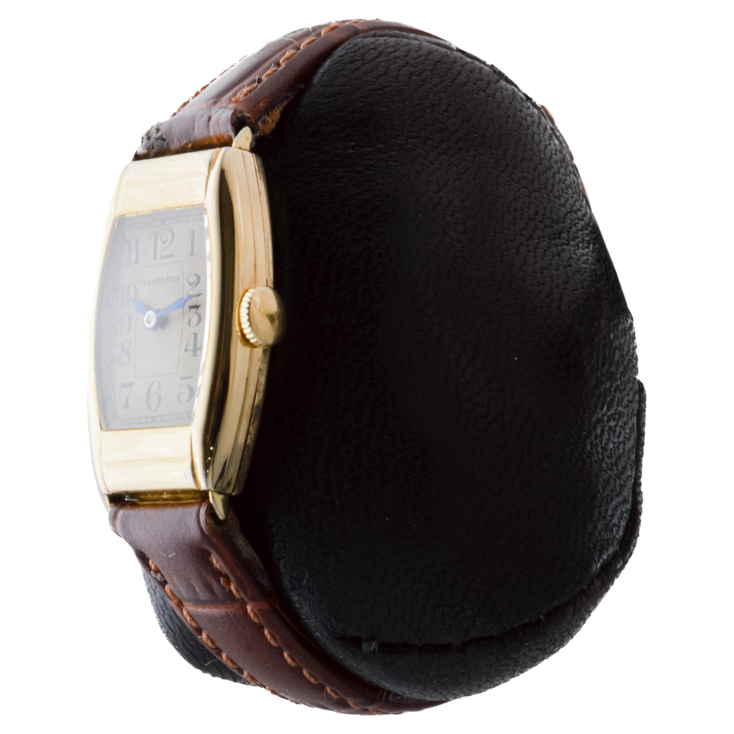 Women's or Men's Hamilton Gold Filled Art Deco Tonneau Shaped Watch 1930's with Original Dial