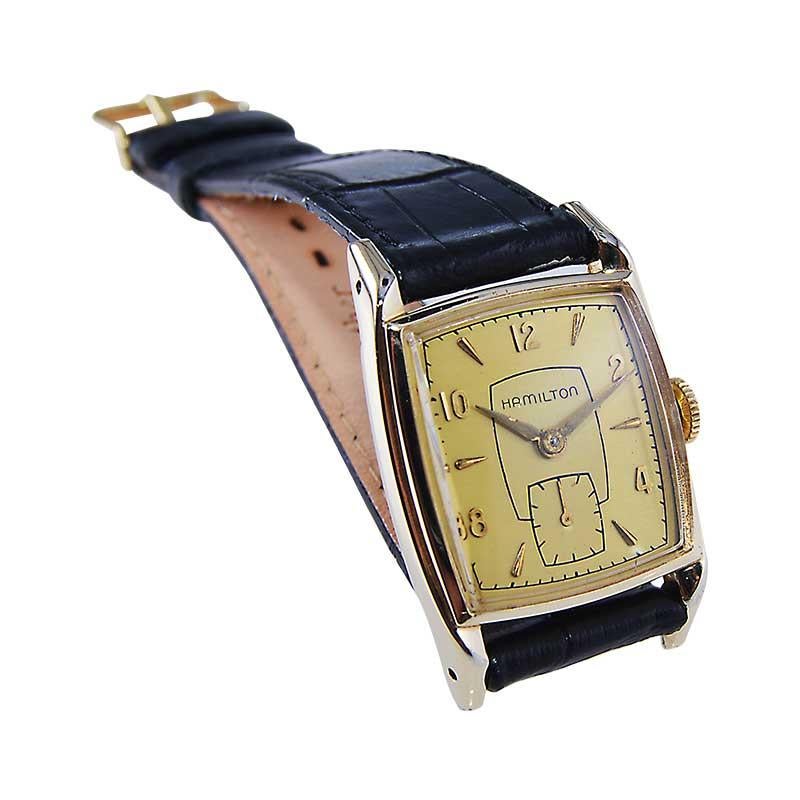 Hamilton Gold Filled Art Deco Tonneau Shaped Watch circa 1950's In Excellent Condition For Sale In Long Beach, CA