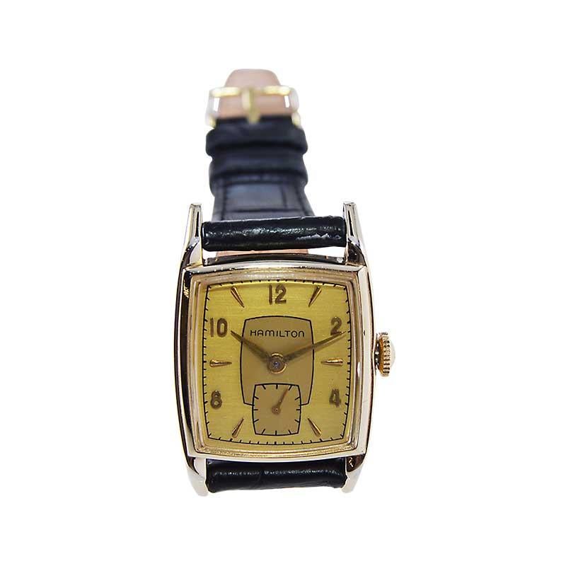 Women's or Men's Hamilton Gold Filled Art Deco Tonneau Shaped Watch circa 1950's For Sale