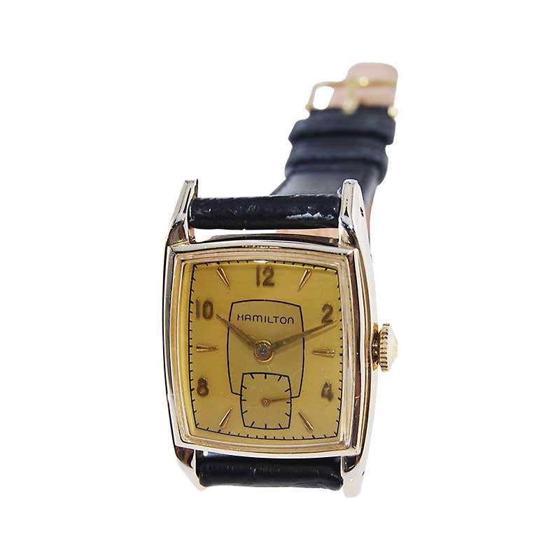 Hamilton Gold Filled Art Deco Tonneau Shaped Watch circa 1950's For Sale 1