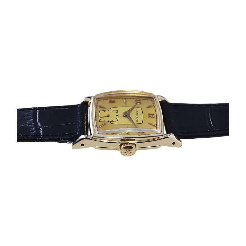 Hamilton Gold Filled Art Deco Tonneau Shaped Watch circa 1950's For Sale 2