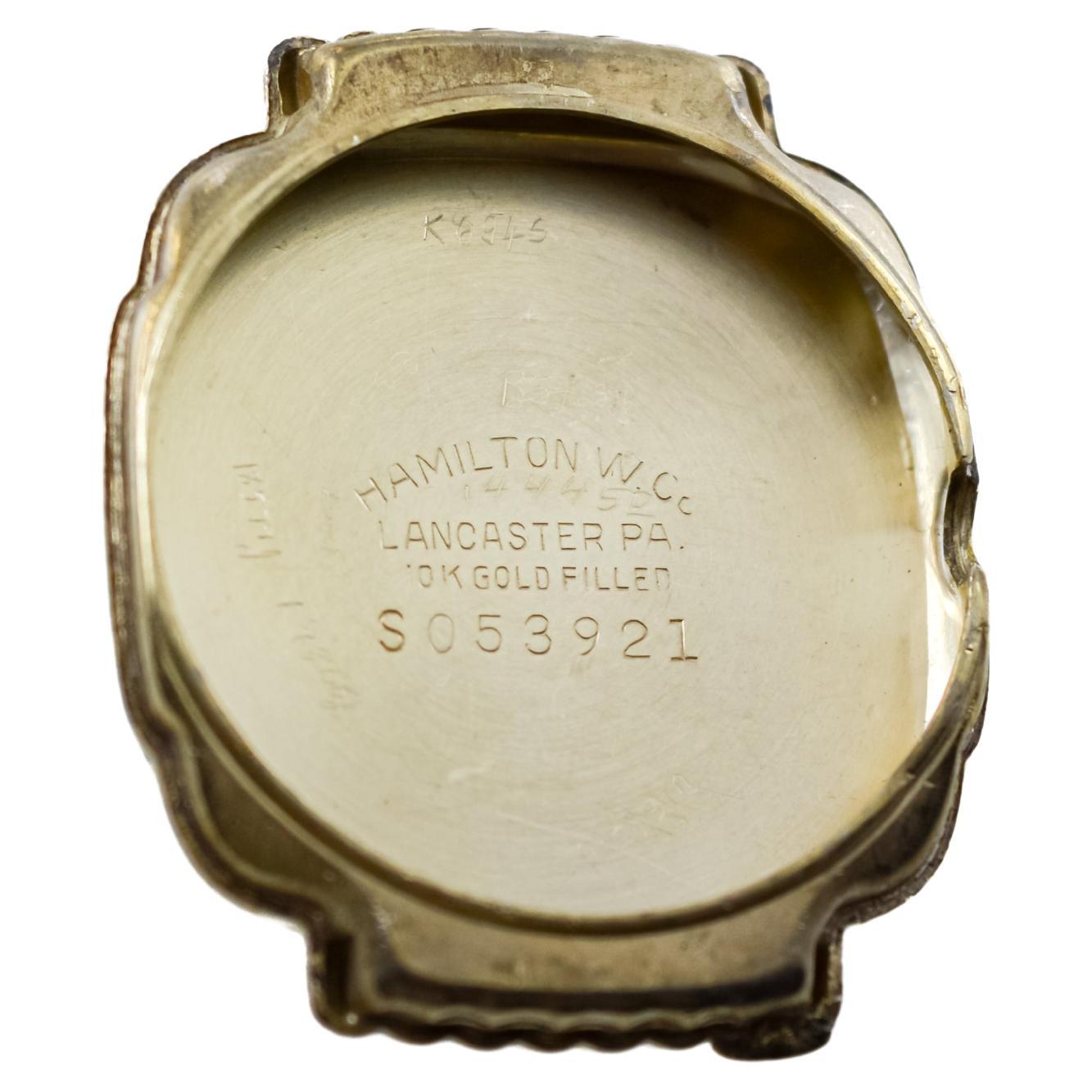 Hamilton Gold geflochtene Art-Déco-Uhr mit beweglichen Gepäckstücken 1940er Jahre im Angebot 6