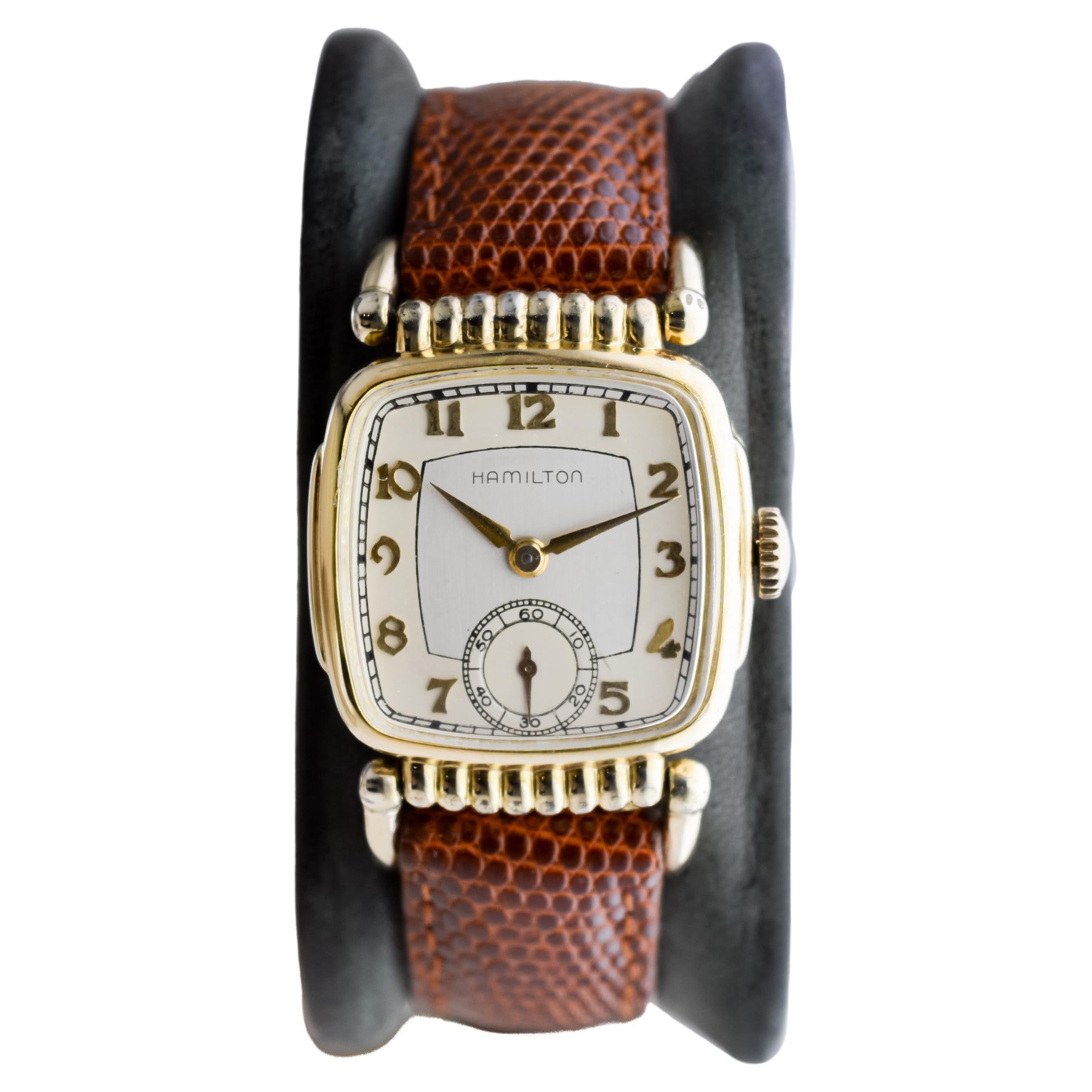 Hamilton Gold-Filled Art Deco Watch with Articulating Lugs 1940's For Sale