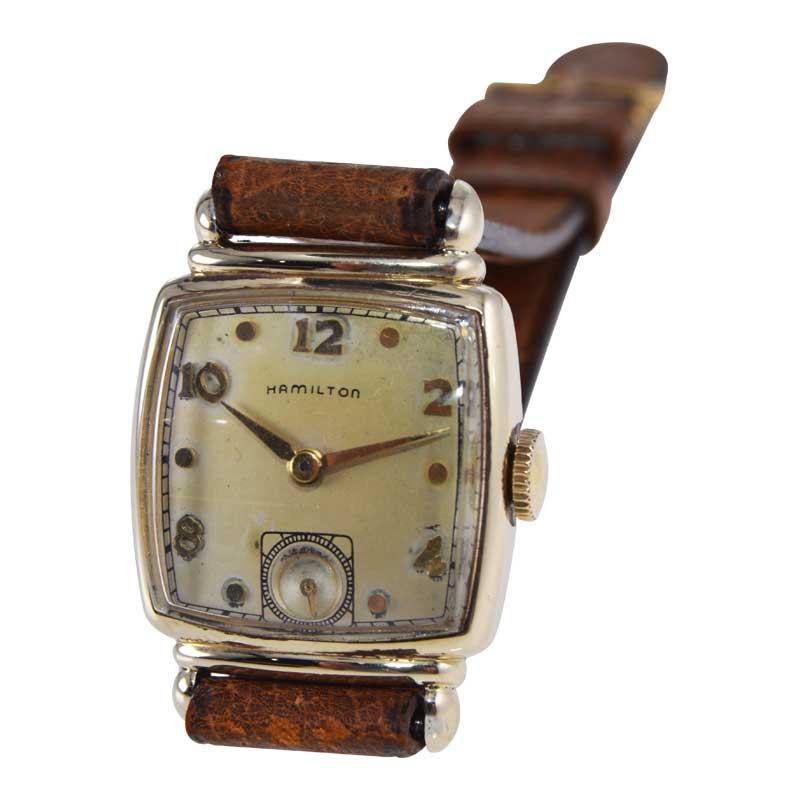 Women's or Men's Hamilton Gold Filled Cushion Shaped Watch with Original Sterling Silver Dial