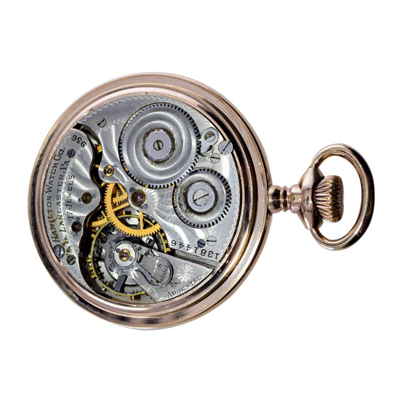 Hamilton Gold Filled Open Faced Pocket Watch with Kiln Fired Dial from 1916 For Sale 8