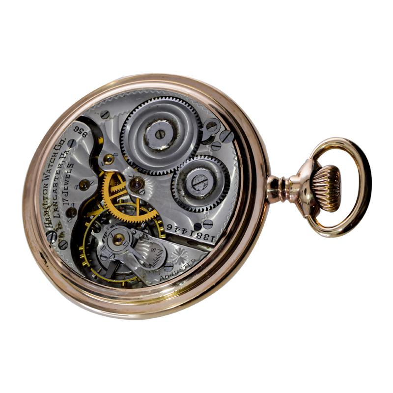 Hamilton Gold Filled Open Faced Pocket Watch with Kiln Fired Dial from 1916 For Sale 9