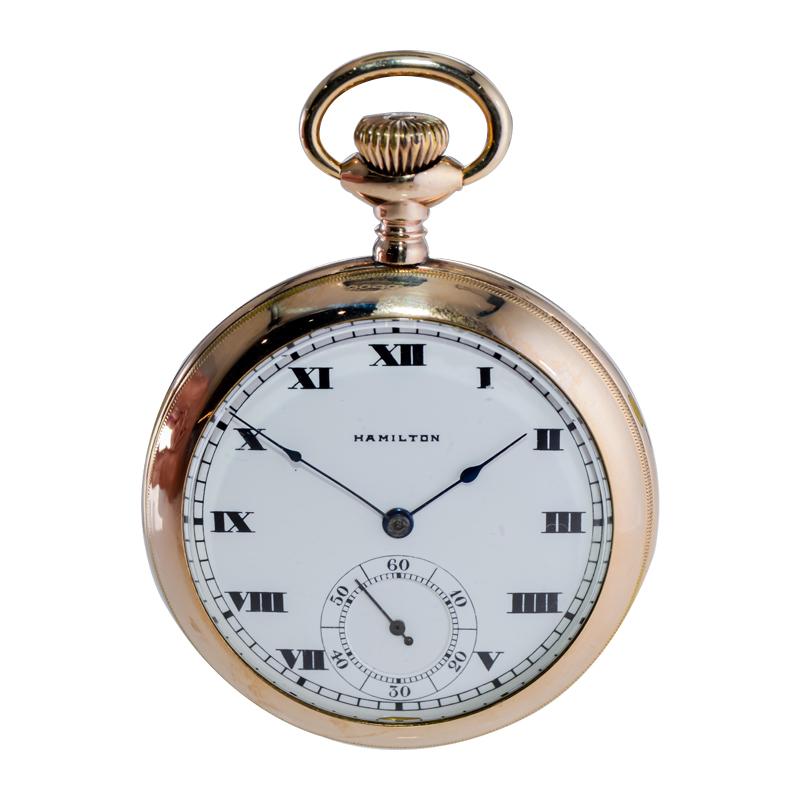 Women's or Men's Hamilton Gold Filled Open Faced Pocket Watch with Kiln Fired Dial from 1916 For Sale