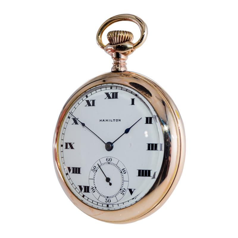 Hamilton Gold Filled Open Faced Pocket Watch with Kiln Fired Dial from 1916 For Sale 2