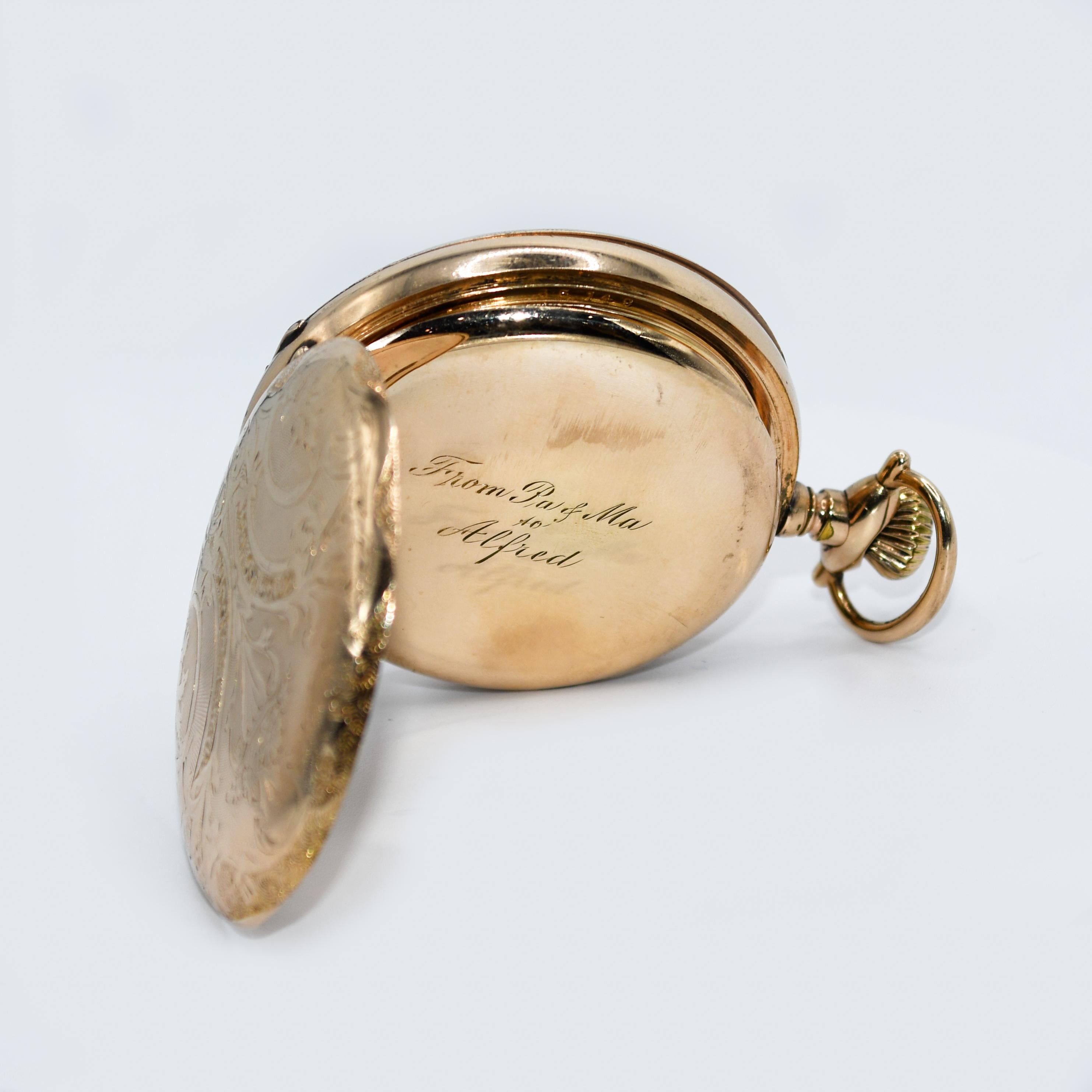 Hamilton Goldgefüllte Taschenuhr, 21 Juwelen, Größe 16 im Angebot 2