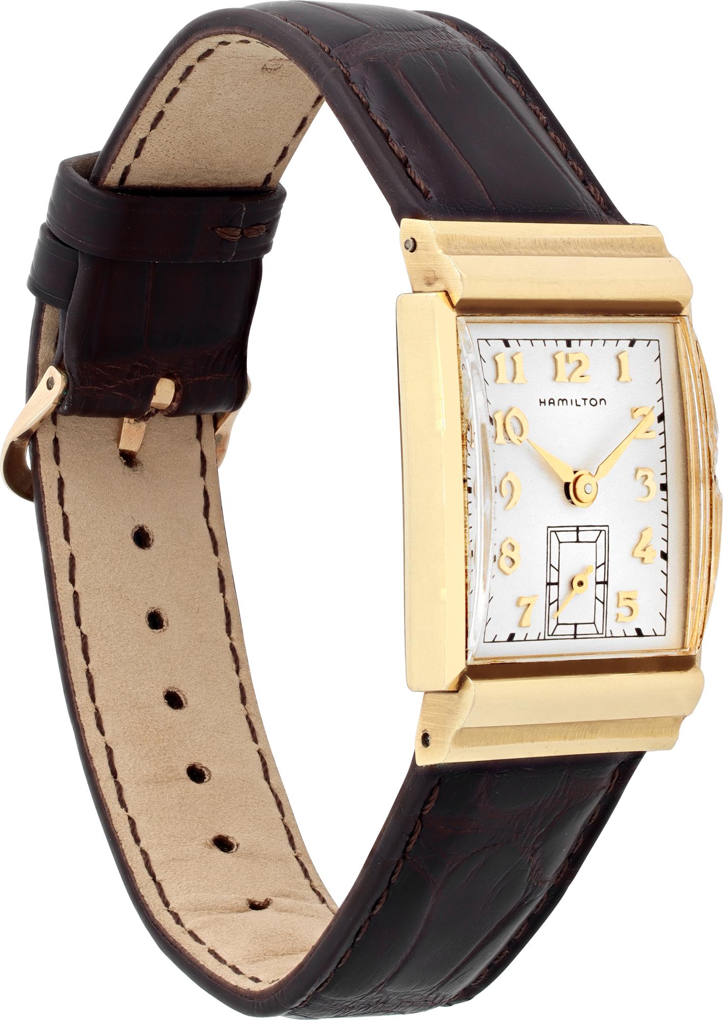 Hamilton Gordon Vintage Yellow Gold Manual Wind Wristwatch In Excellent Condition For Sale In Surfside, FL