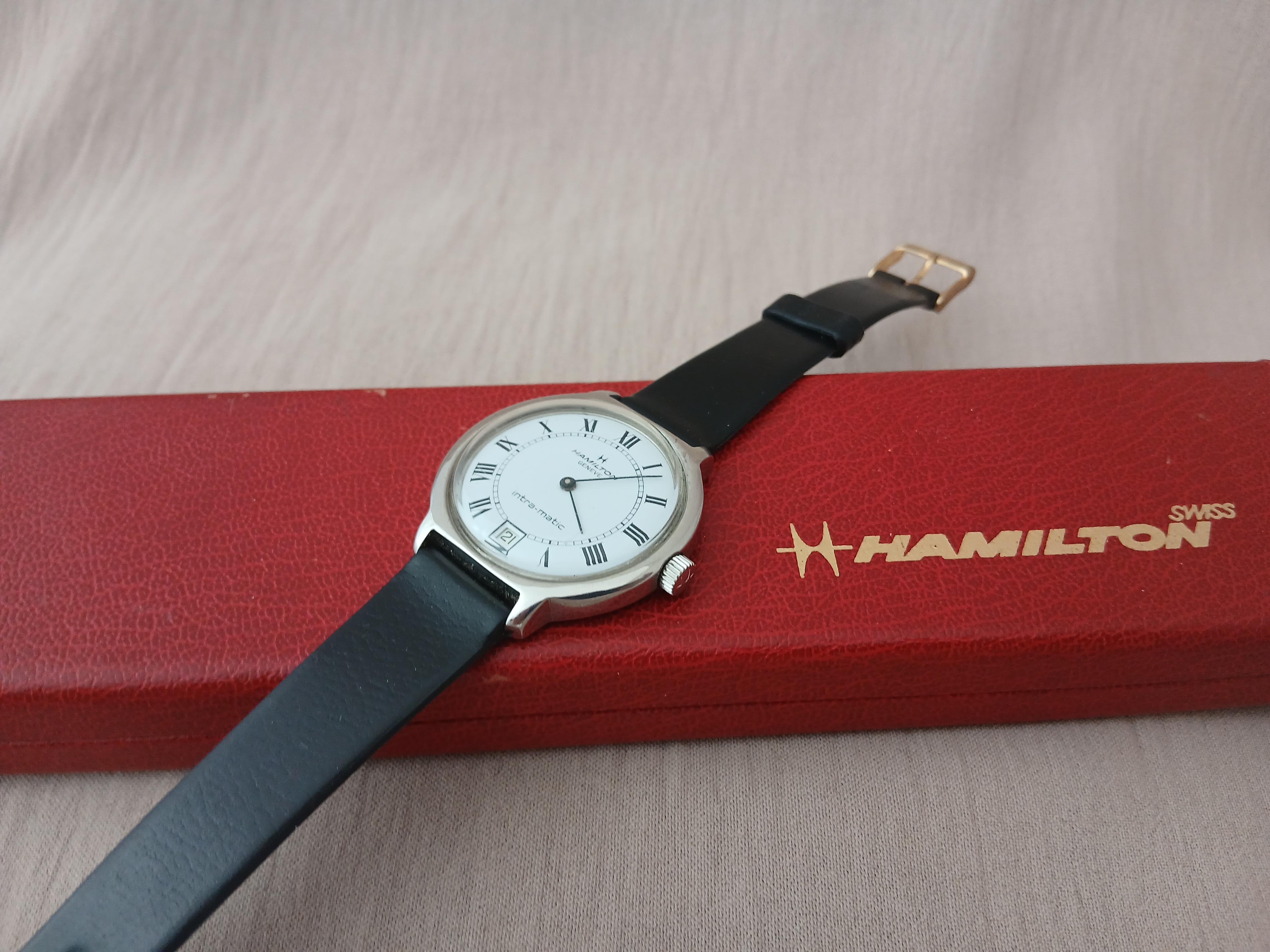 Hamilton Intra-Matic Automatik Herrenuhr Römisches Zifferblatt Datum Herrenuhr In Herkunft für Damen oder Herren im Angebot