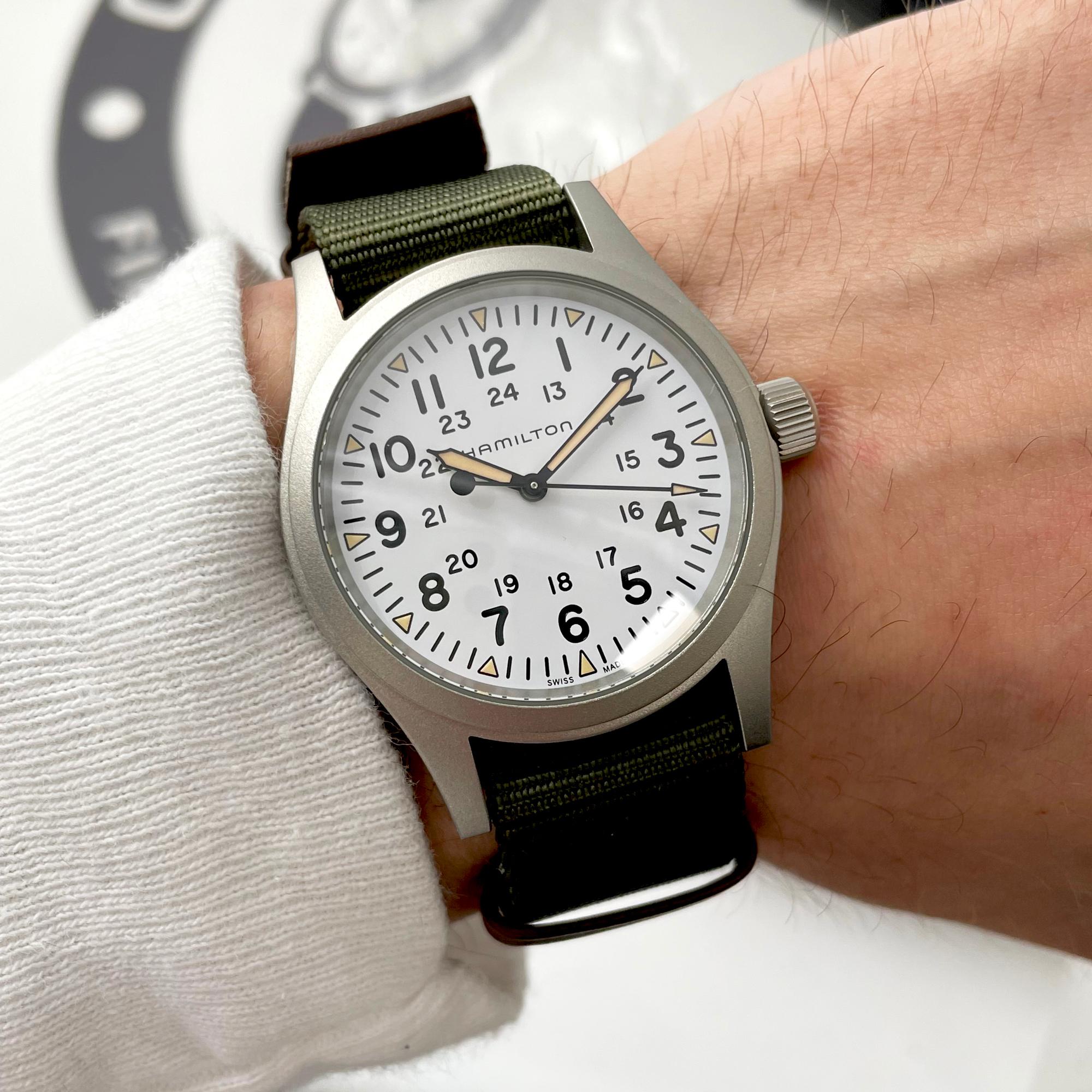 Men's Hamilton Khaki Field Steel White Dial Hand Wind Mens Watch H69439411