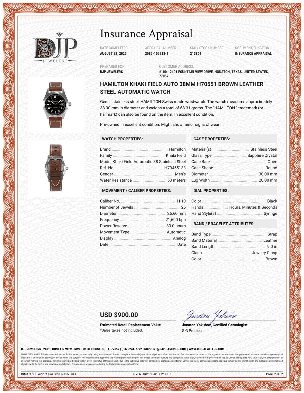 Hamilton Khaki Field Auto 38MM H70551 Brown Leather Steel Automatic Watch For Sale 6