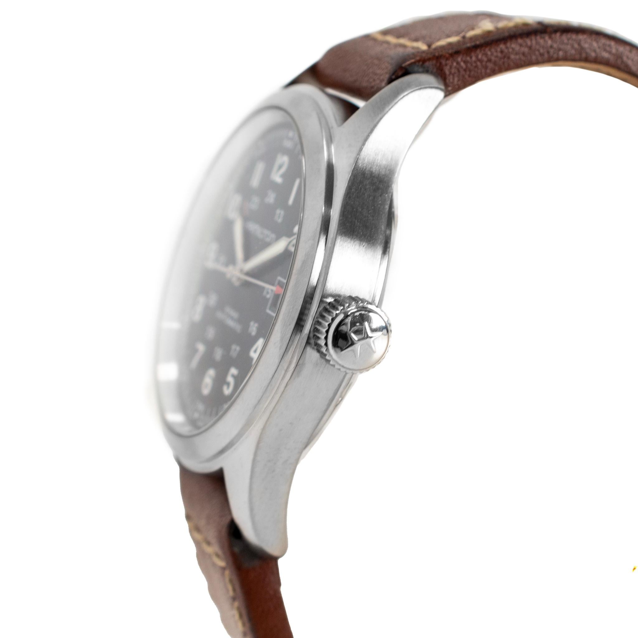 Hamilton Khaki Field Auto 38MM H70551 Brown Leather Steel Automatic Watch In Excellent Condition For Sale In Houston, TX